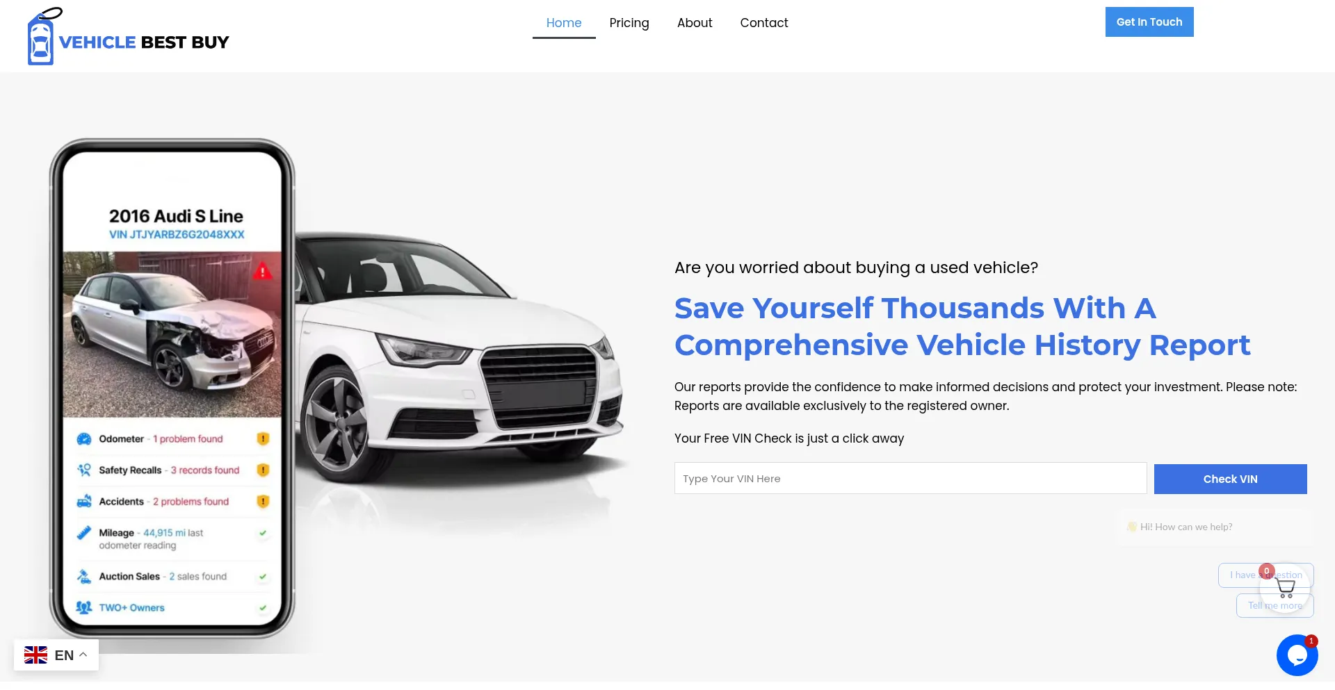 Website screenshot of Vehiclebestbuy.com