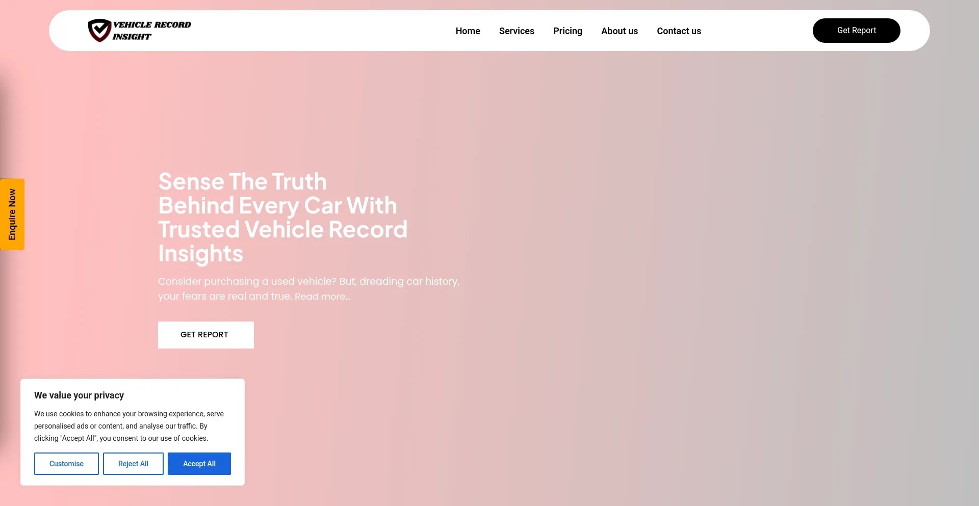 Website screenshot of Vehiclerecordinsight.com