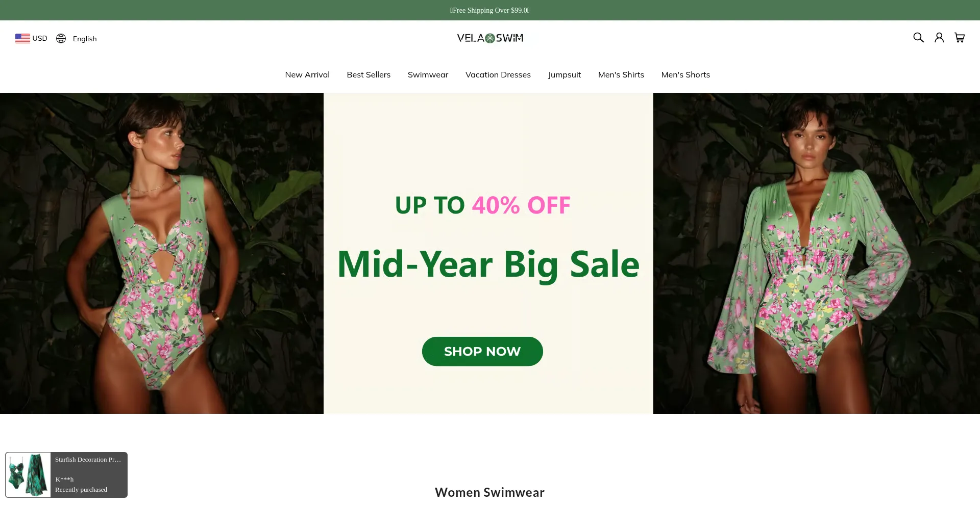 Website screenshot of Velaswim.com