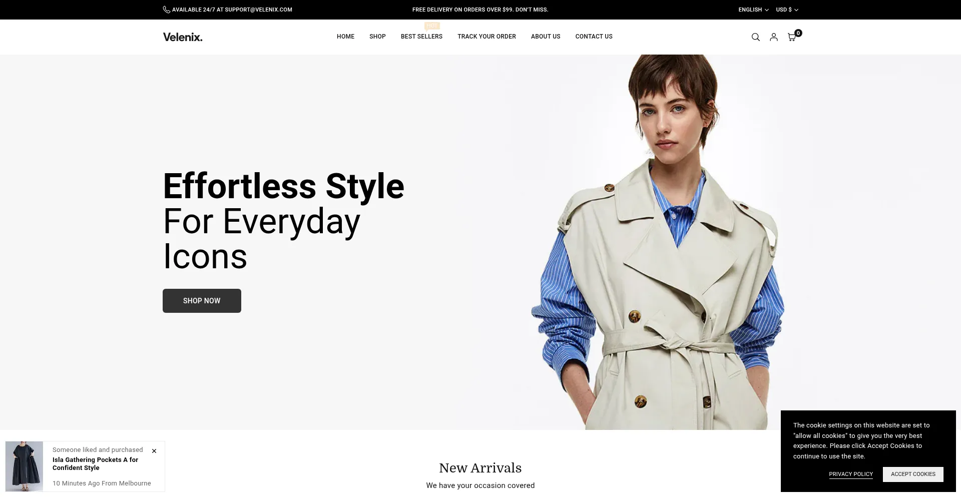 Website screenshot of Velenix.com