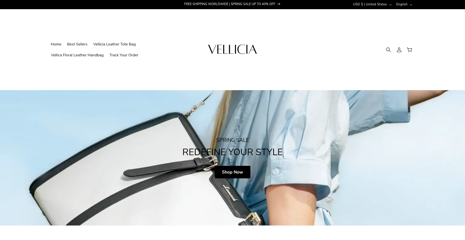 Website screenshot of Vellicia.com