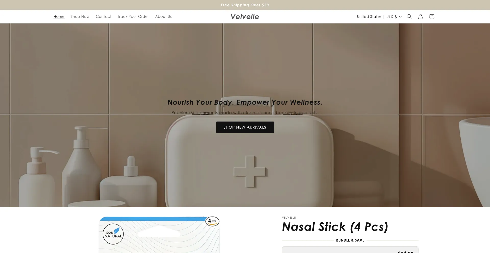 Website screenshot of Velvelle.shop