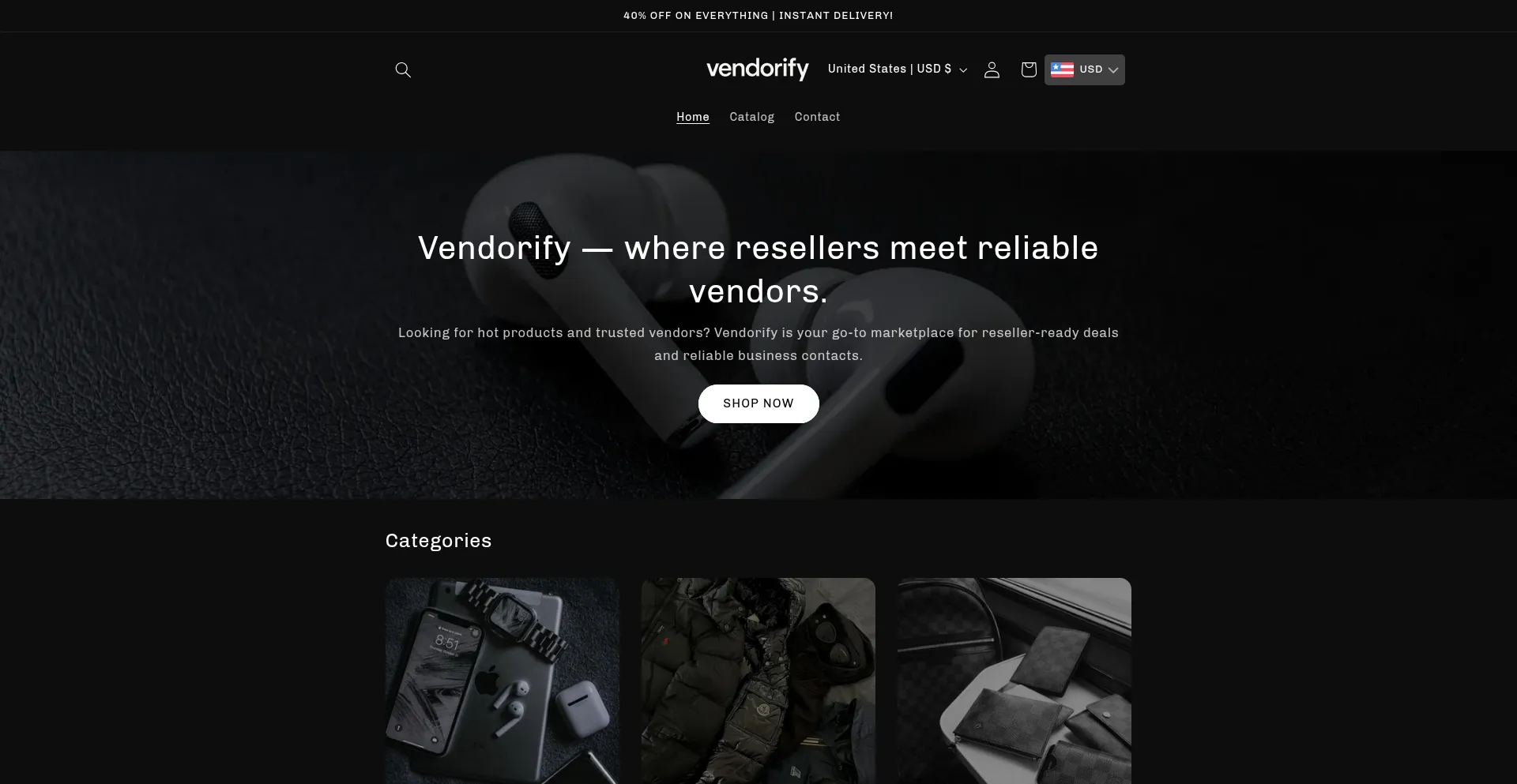 Website screenshot of Vendorify.shop