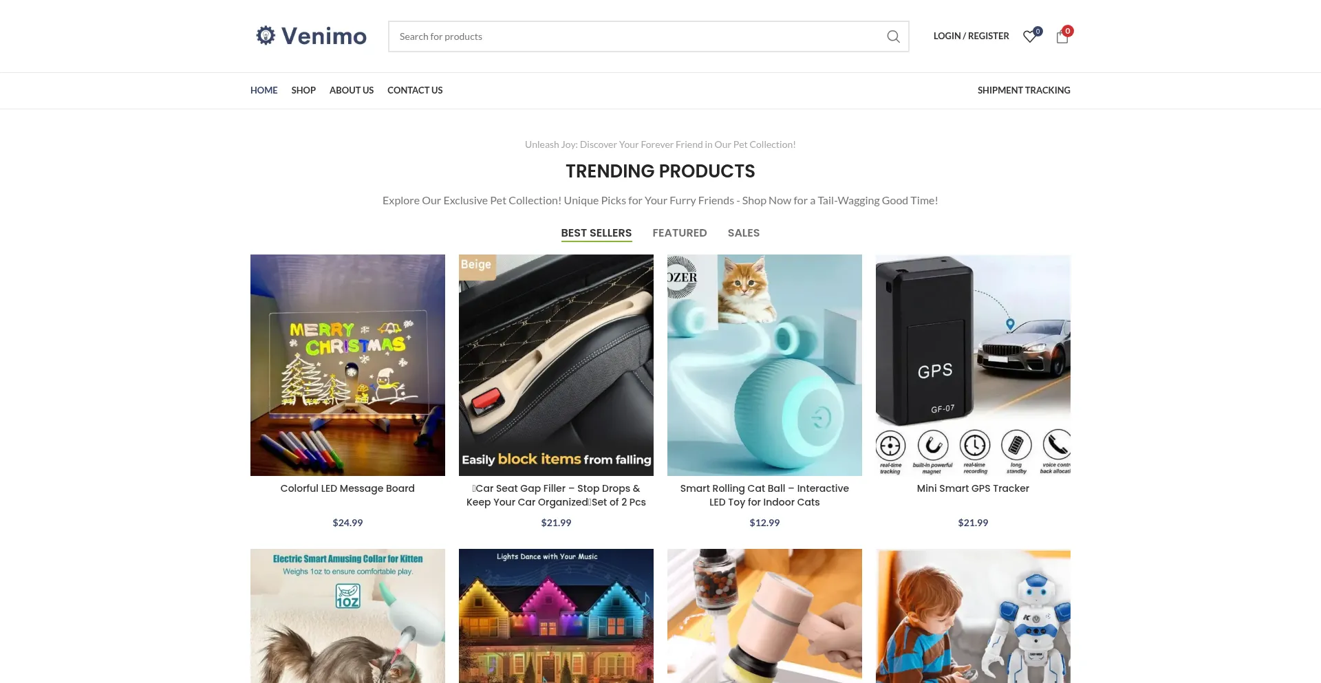 Website screenshot of Venimo.co