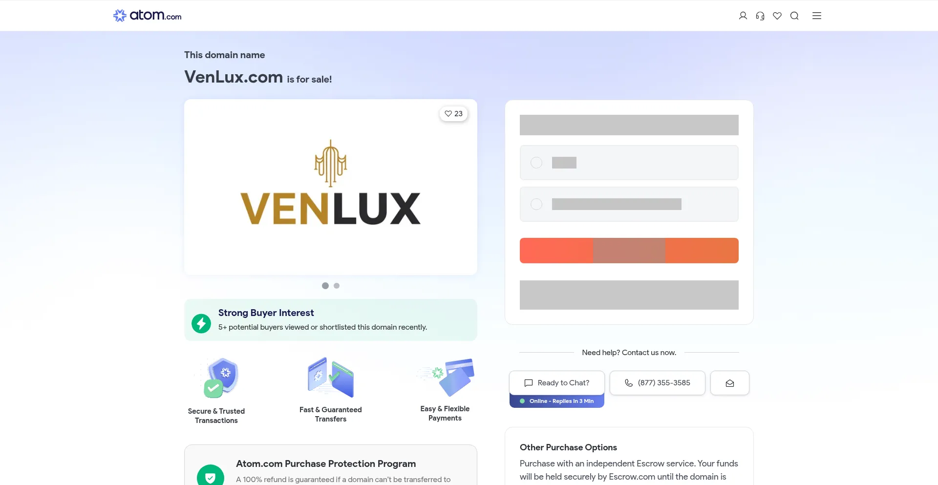 Website screenshot of Venlux.com
