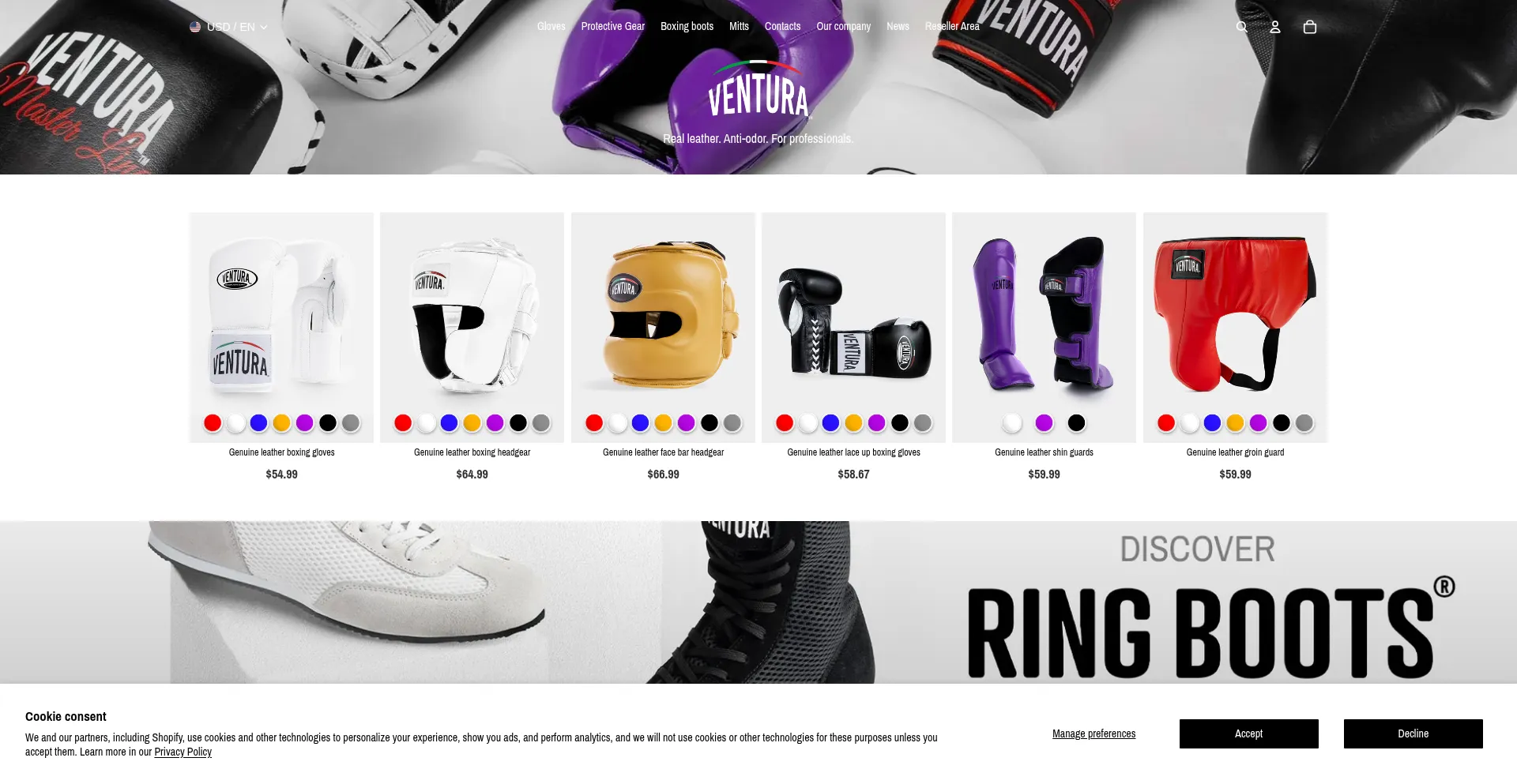 Website screenshot of Venturasporting.com