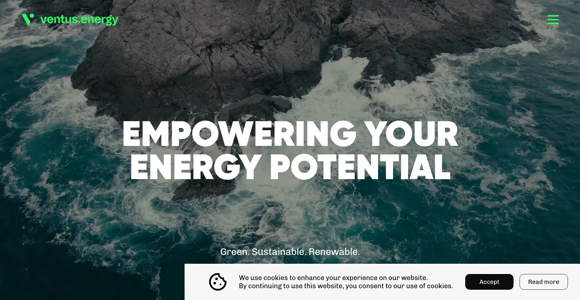 Website screenshot of Ventus.energy