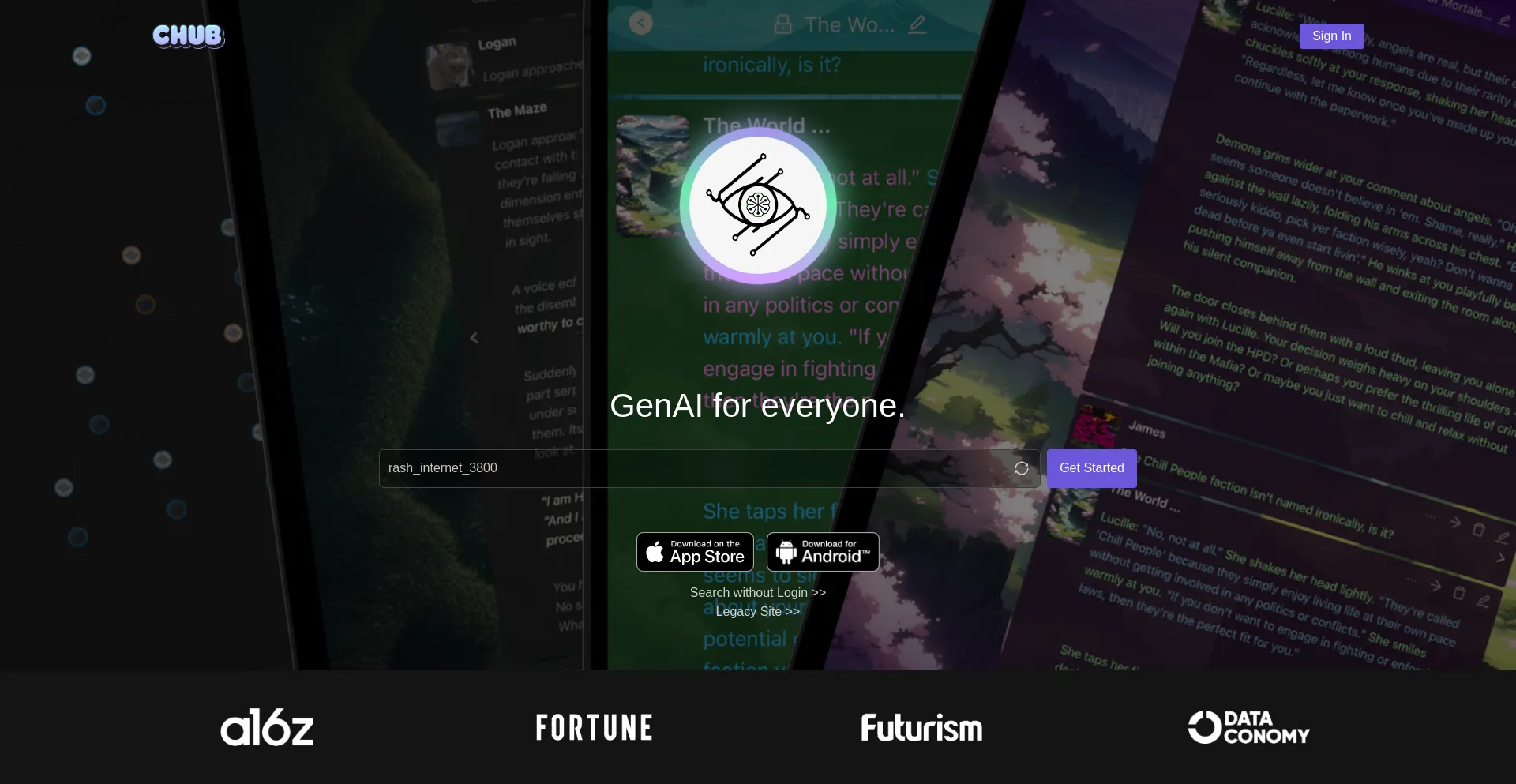 Website screenshot of Venus.chub.ai