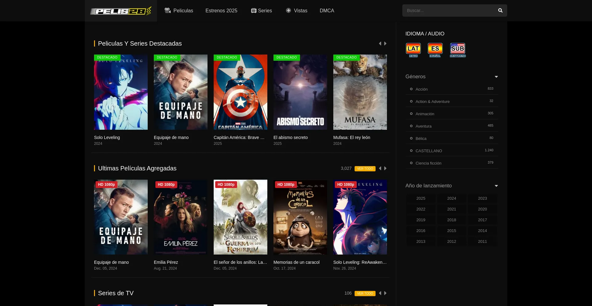 Website screenshot of Ver.pelis28.net