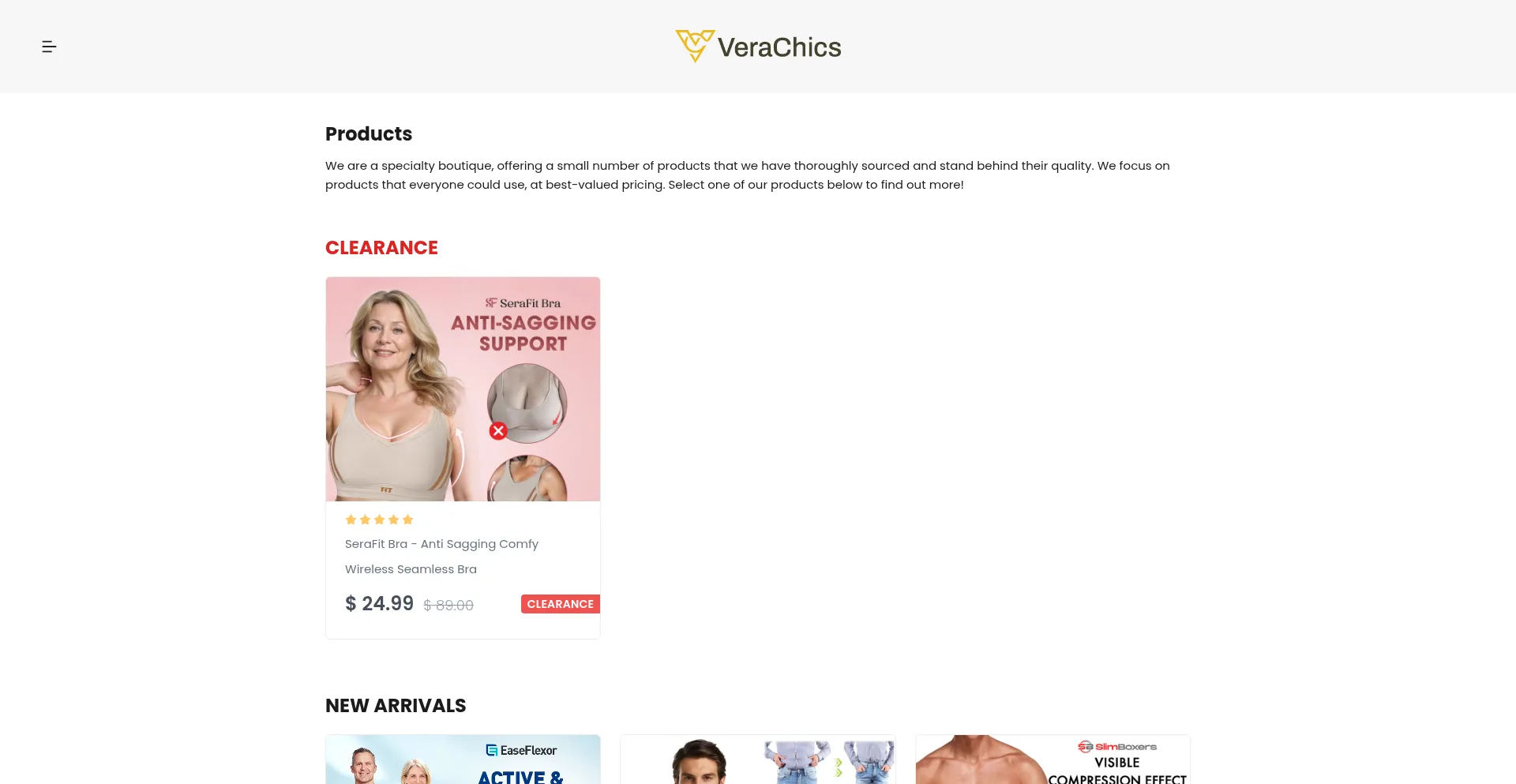 Website screenshot of Verachics.com