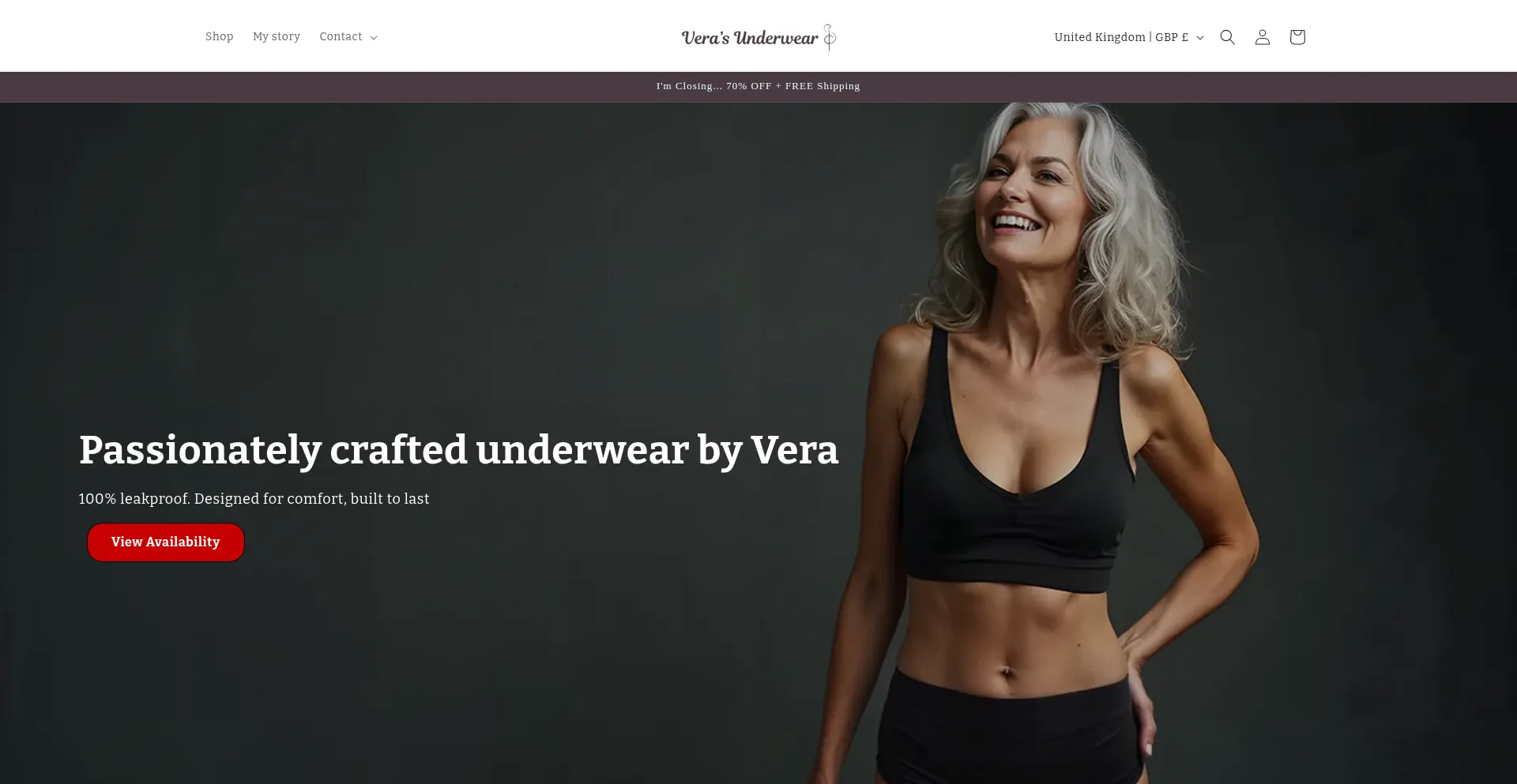 Website screenshot of Veraundies.com