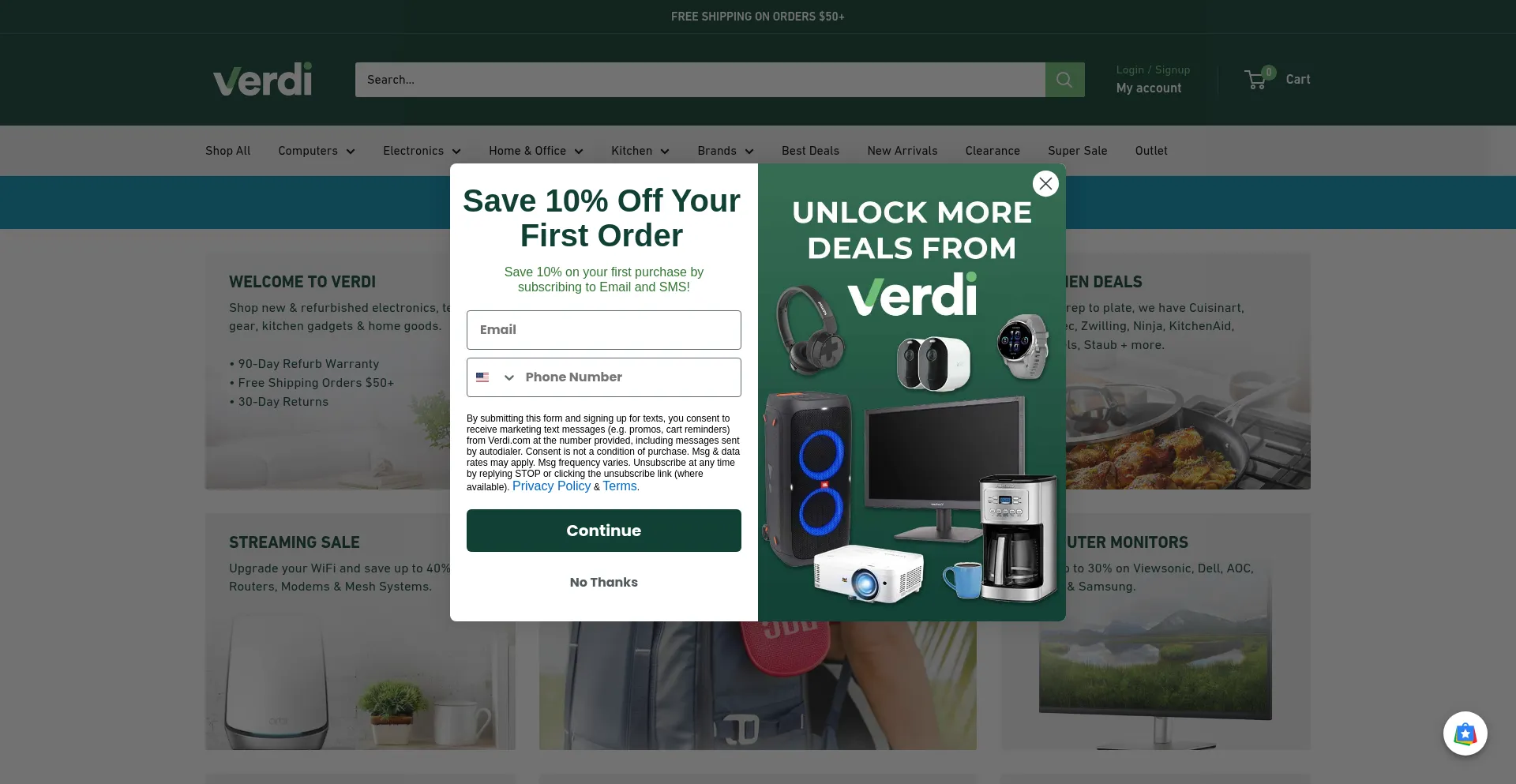 Website screenshot of Verdi.com