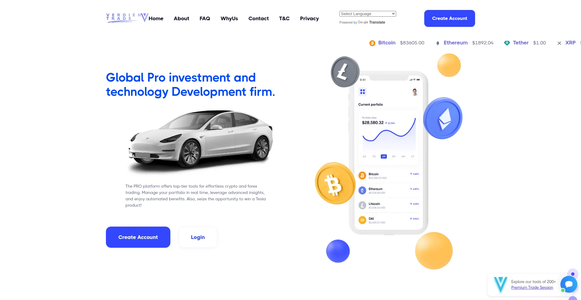 Website screenshot of Verdientrade.com