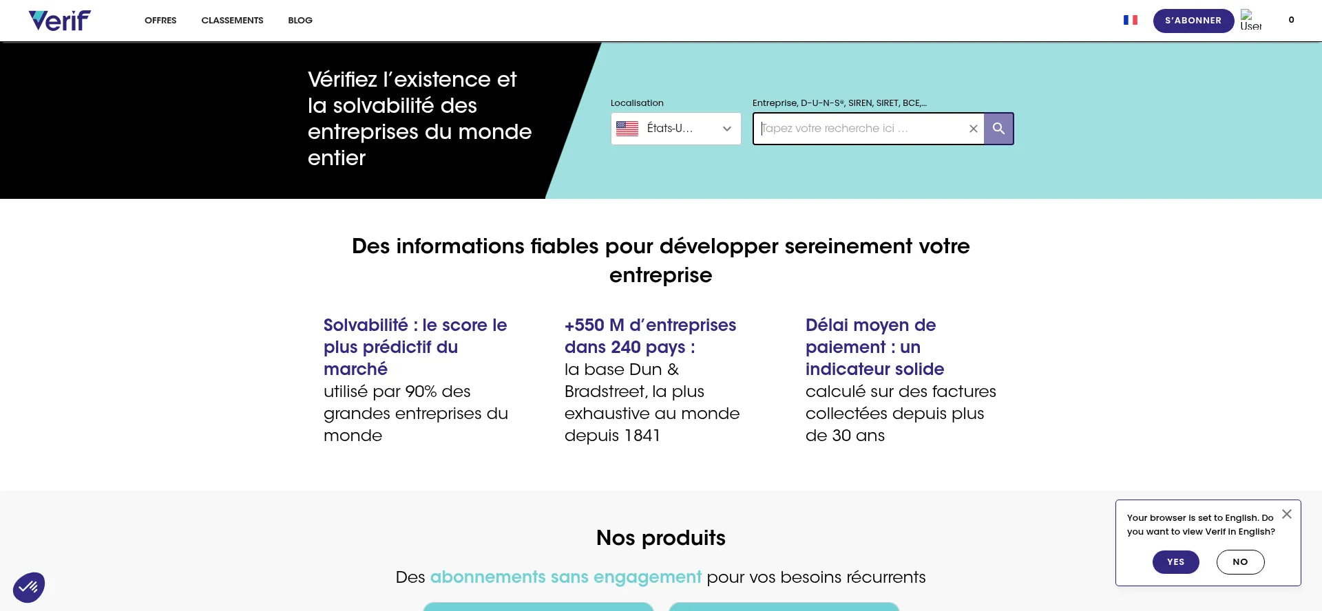 Website screenshot of Verif.com