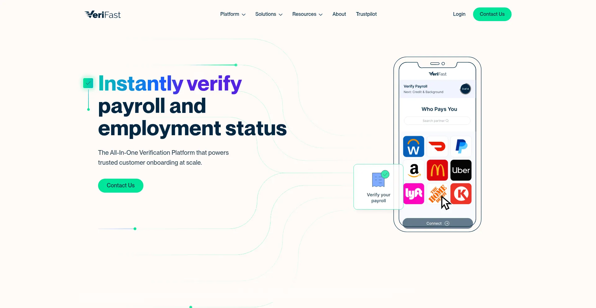 Website screenshot of Verifast.com
