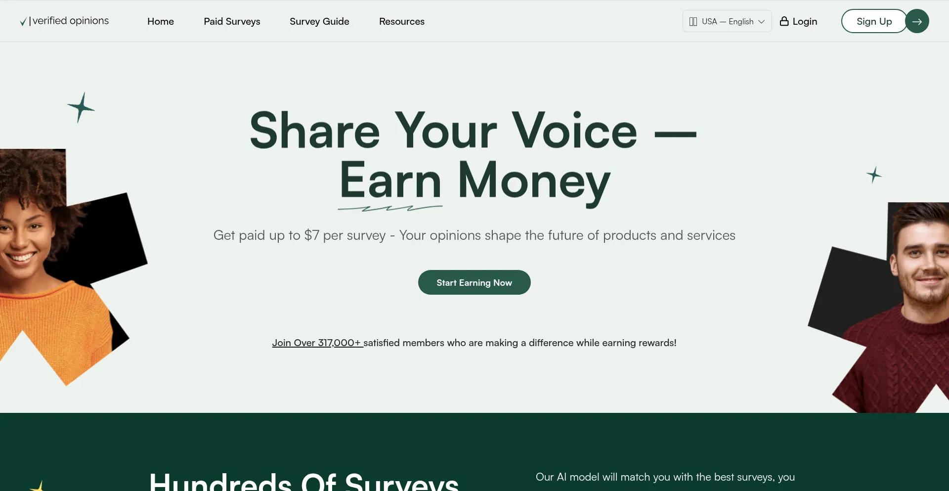 Website screenshot of Verifiedopinions.com