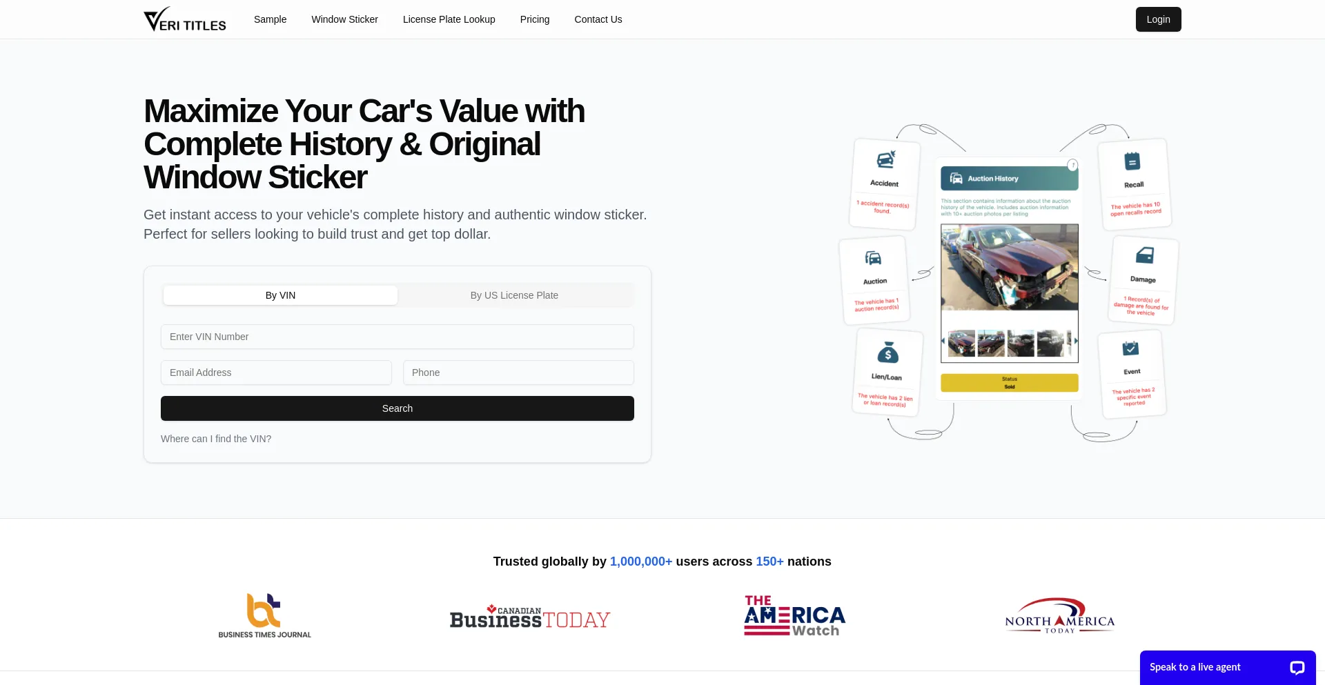 Website screenshot of Verititles.com