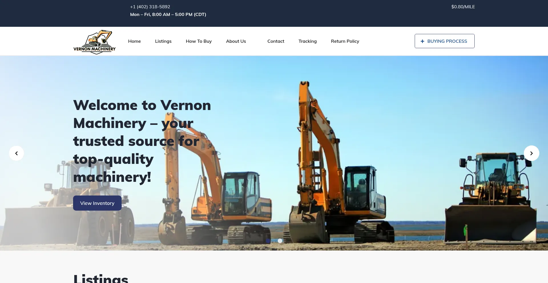 Website screenshot of Vernonmachinery.com