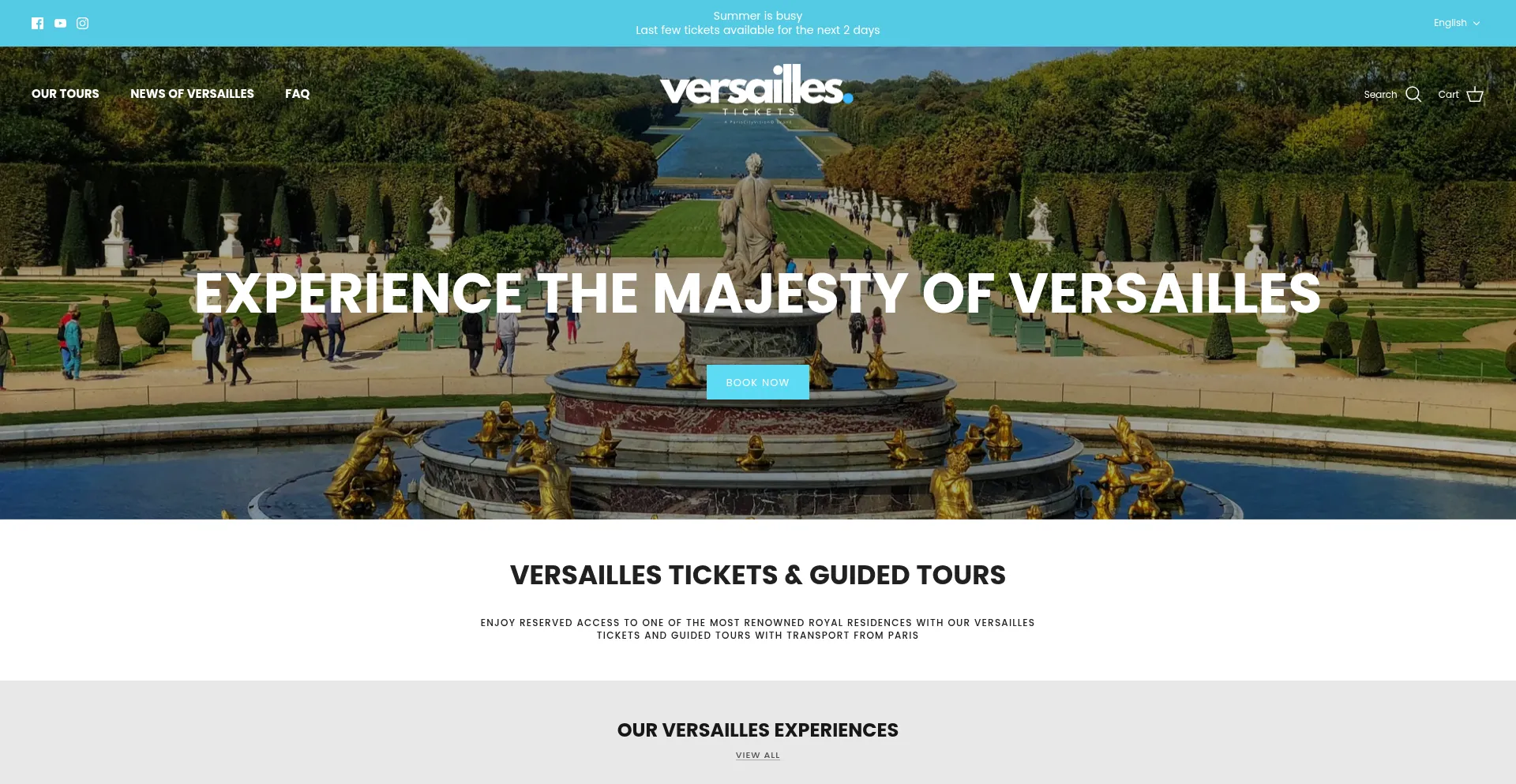 Website screenshot of Versaillestickets.com