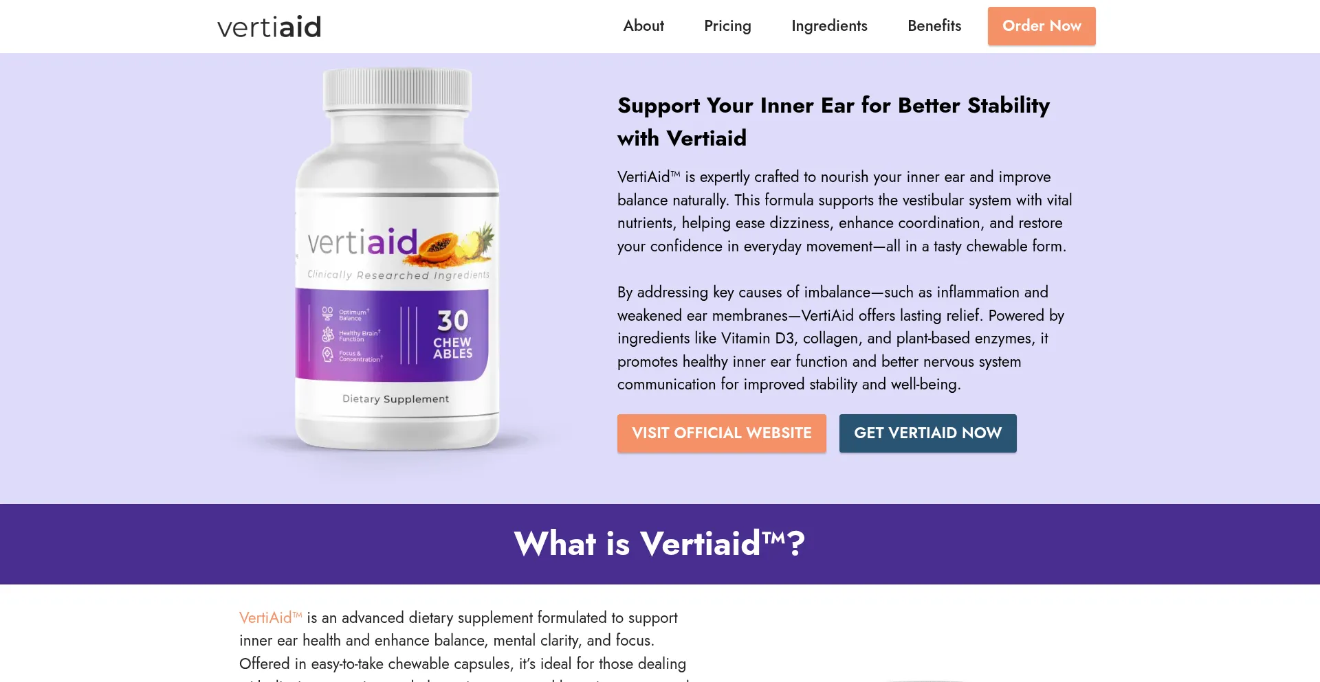 Website screenshot of Vertied.com