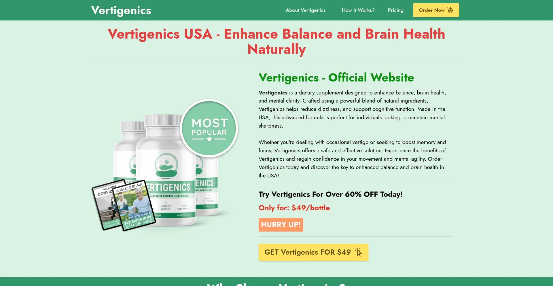 Website screenshot of Vertigenic-usa.us