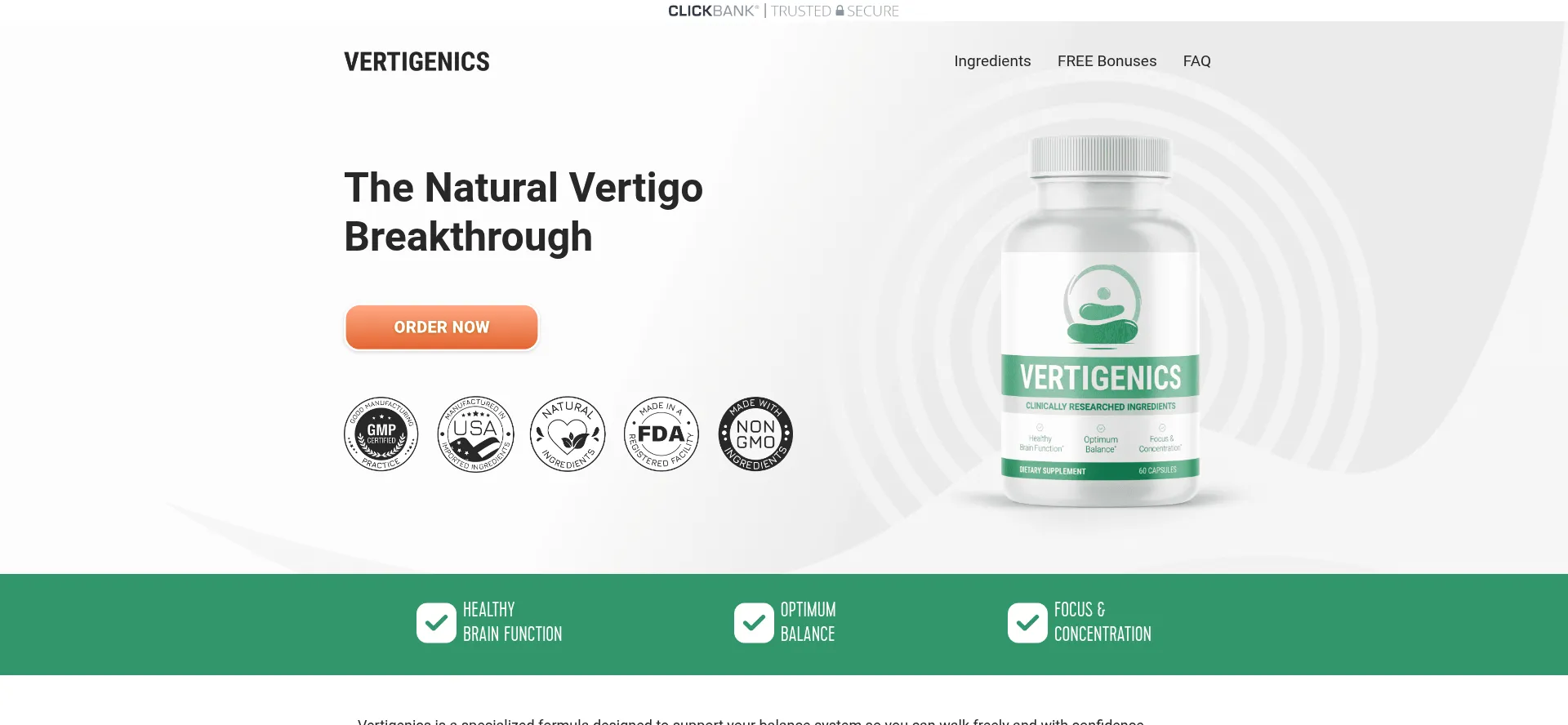 Website screenshot of Vertigenics.com