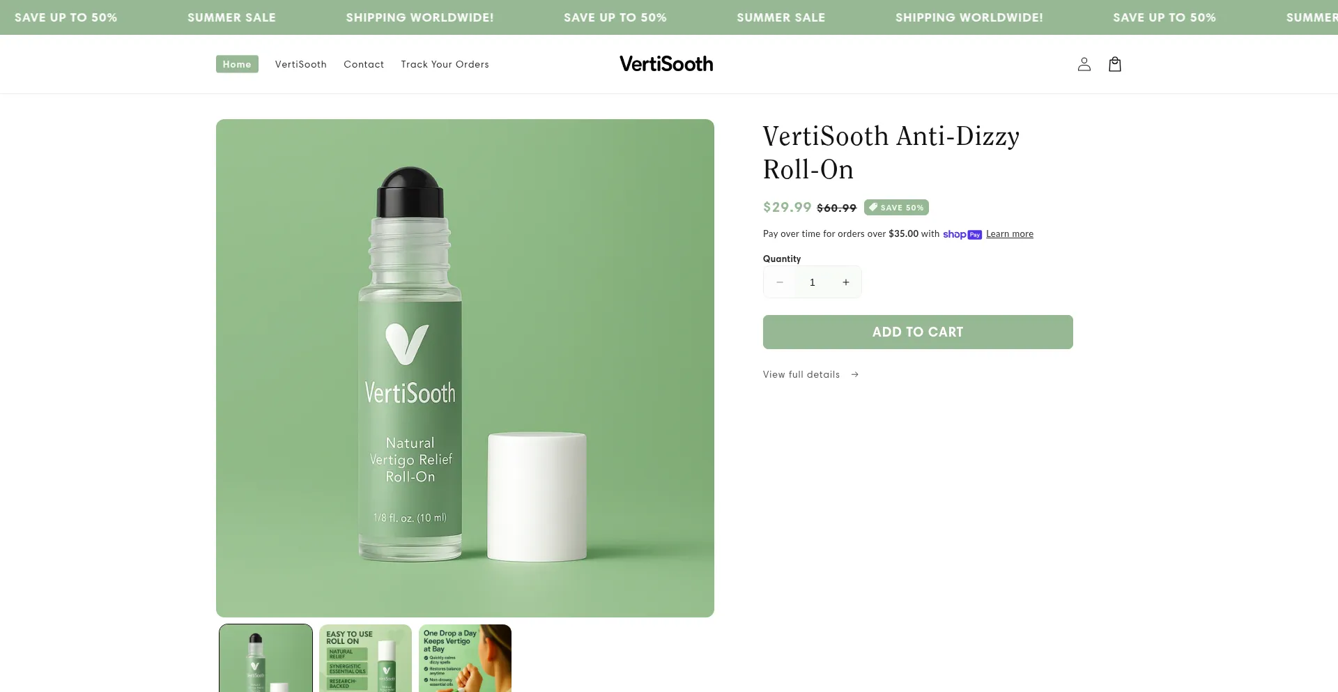 Website screenshot of Vertisooth.com