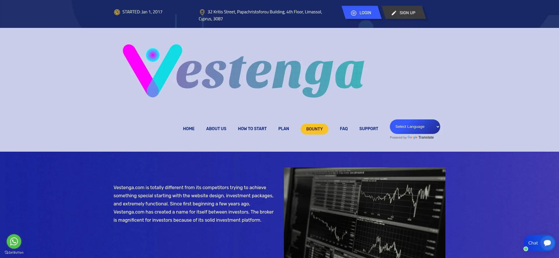 Website screenshot of Vestenga.com