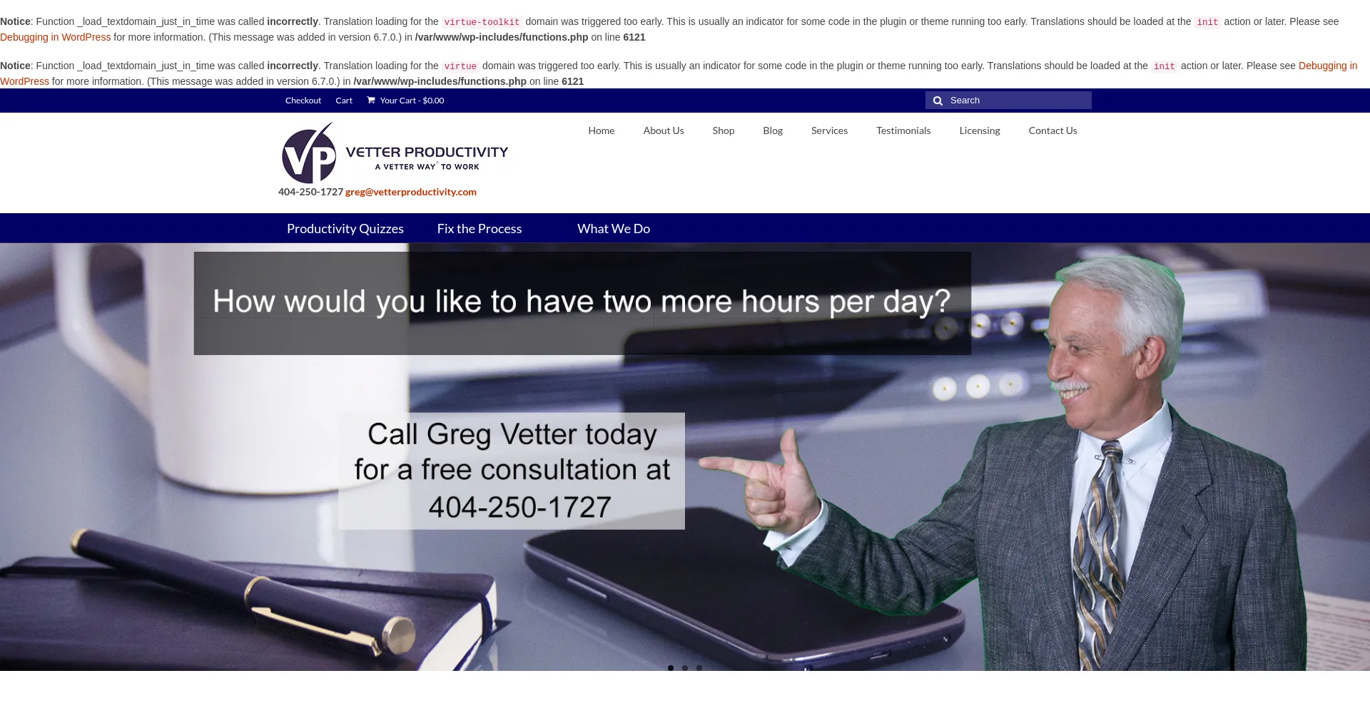 Website screenshot of Vetterproductivity.com
