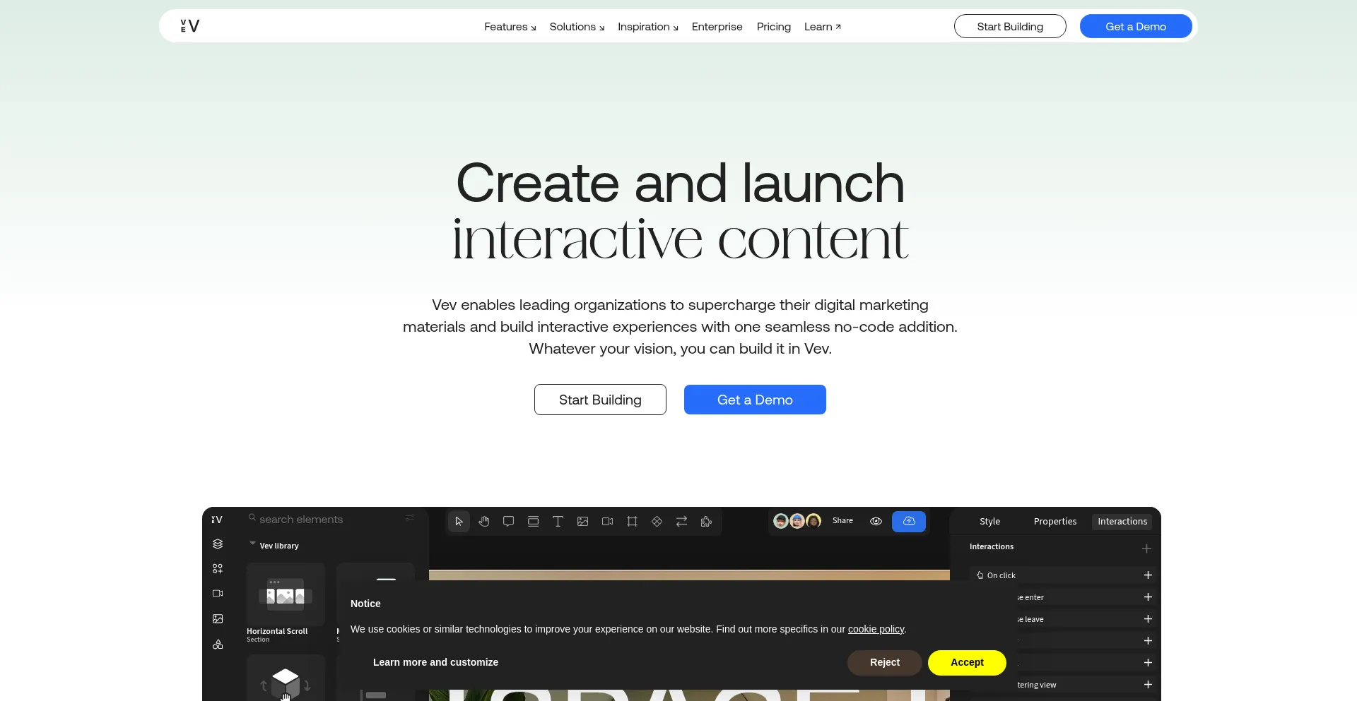Website screenshot of Vev.design