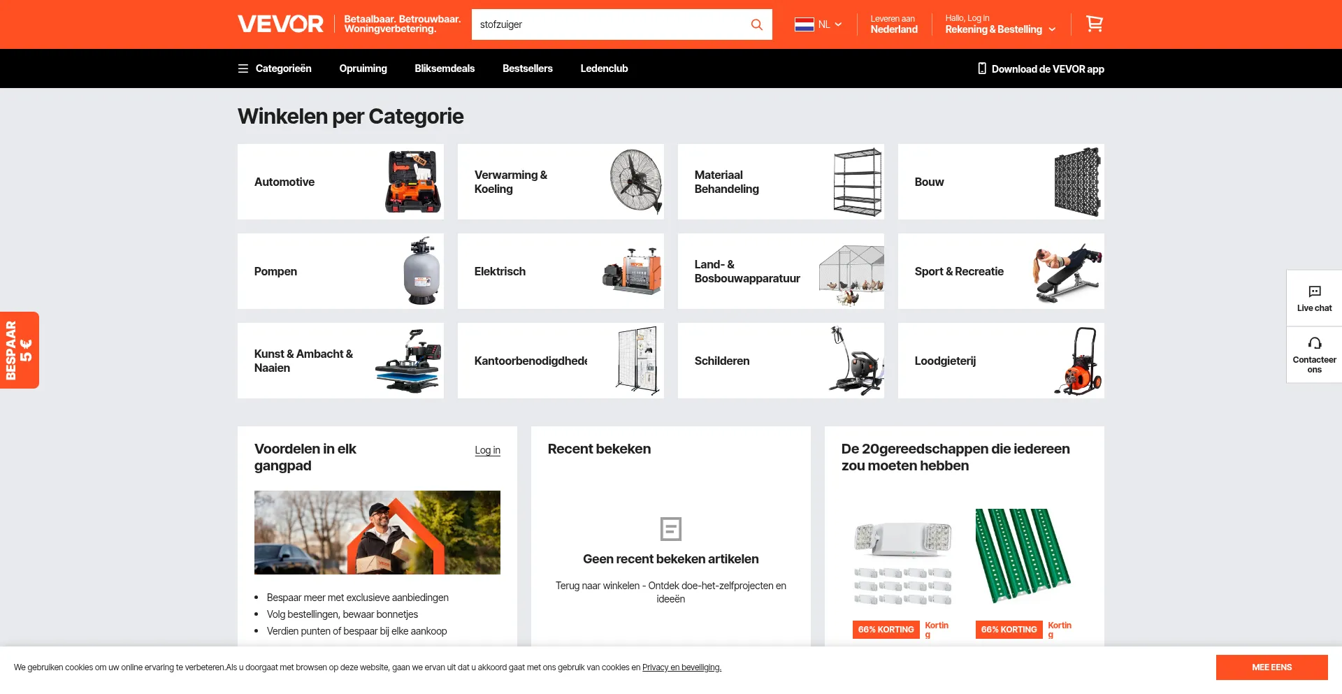 Website screenshot of Vevor.nl