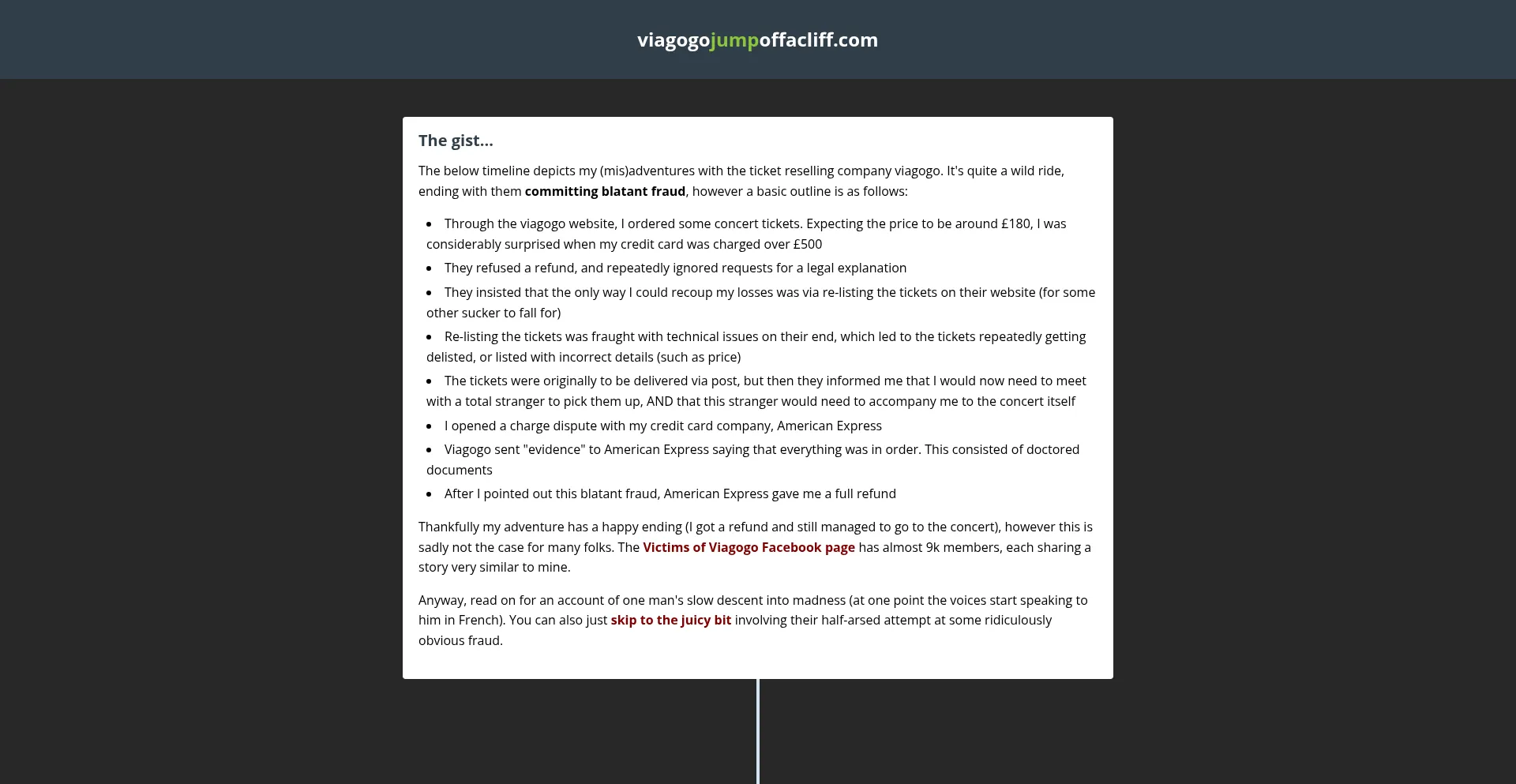 Website screenshot of Viagogojumpoffacliff.com