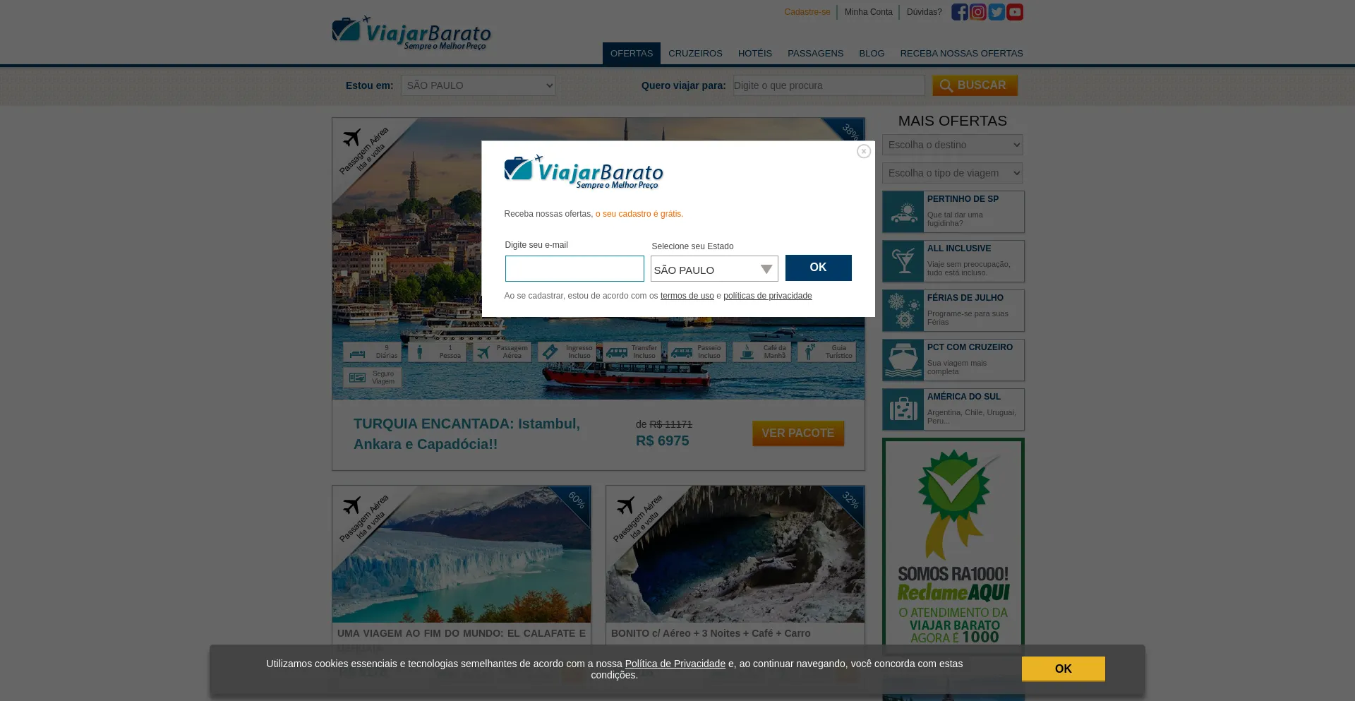 Website screenshot of Viajarbarato.com.br