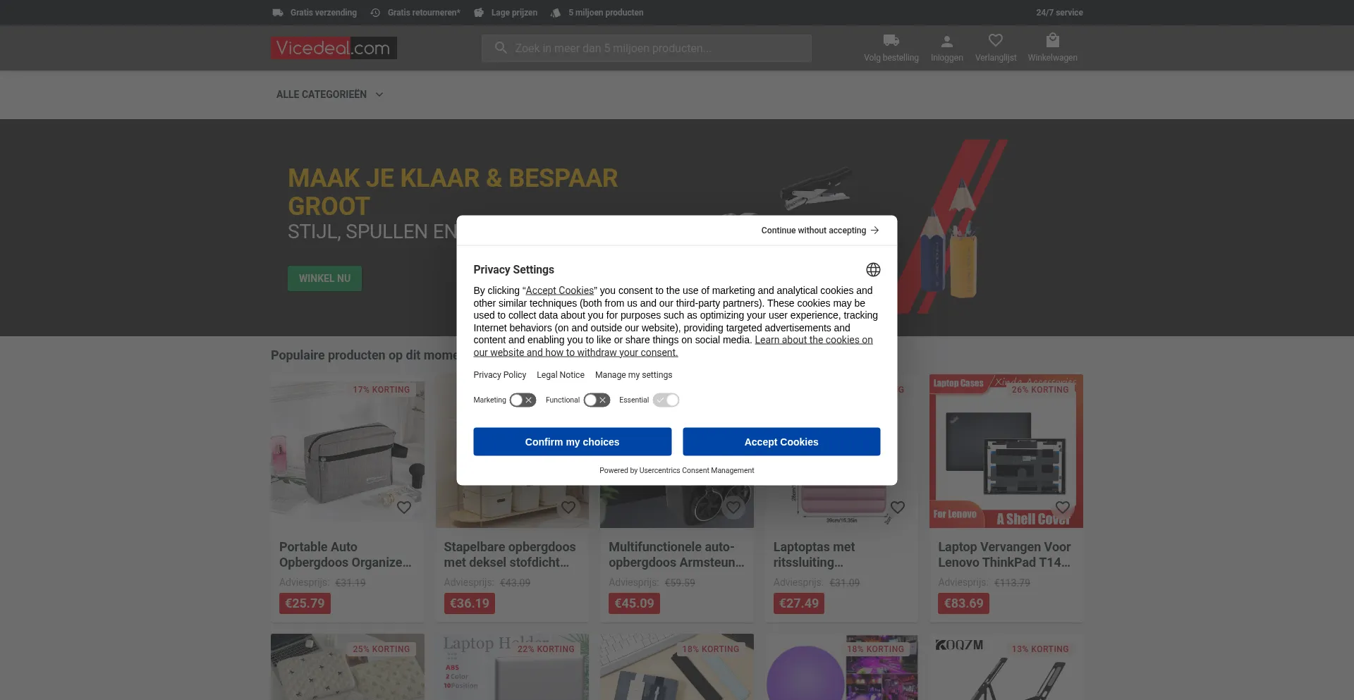 Website screenshot of Vicedeal.com