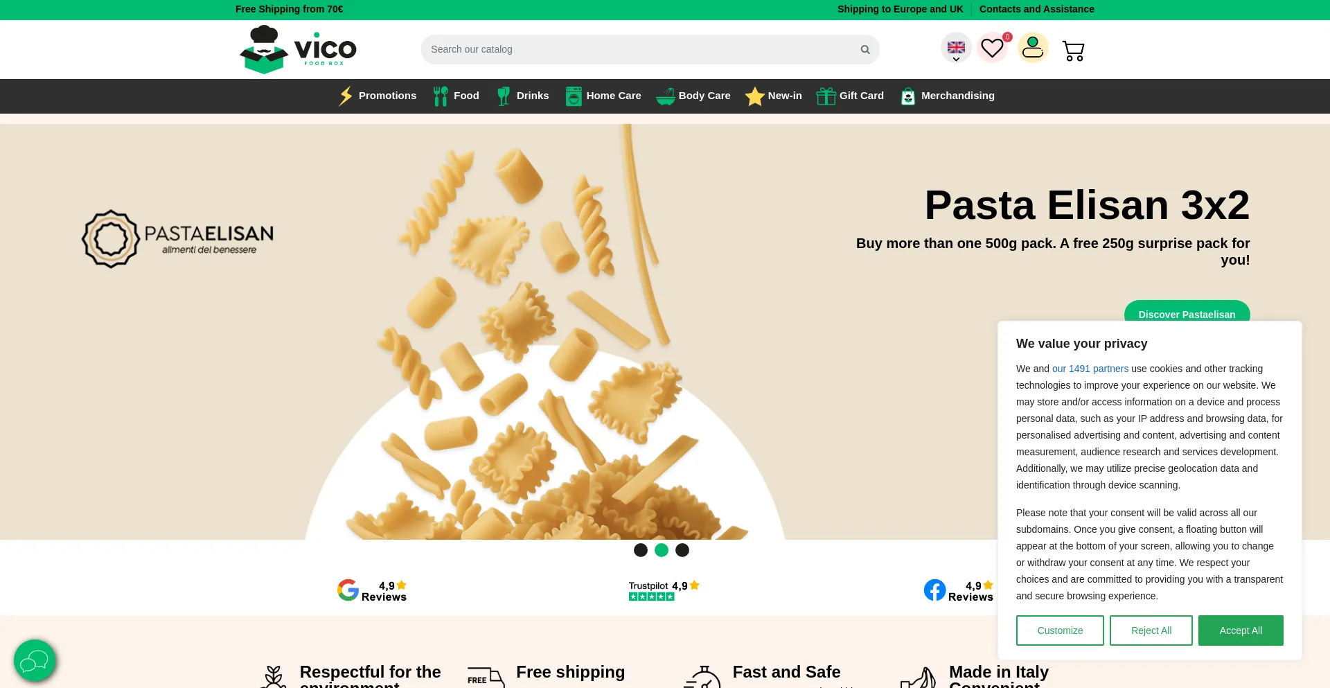 Website screenshot of Vicofoodbox.com
