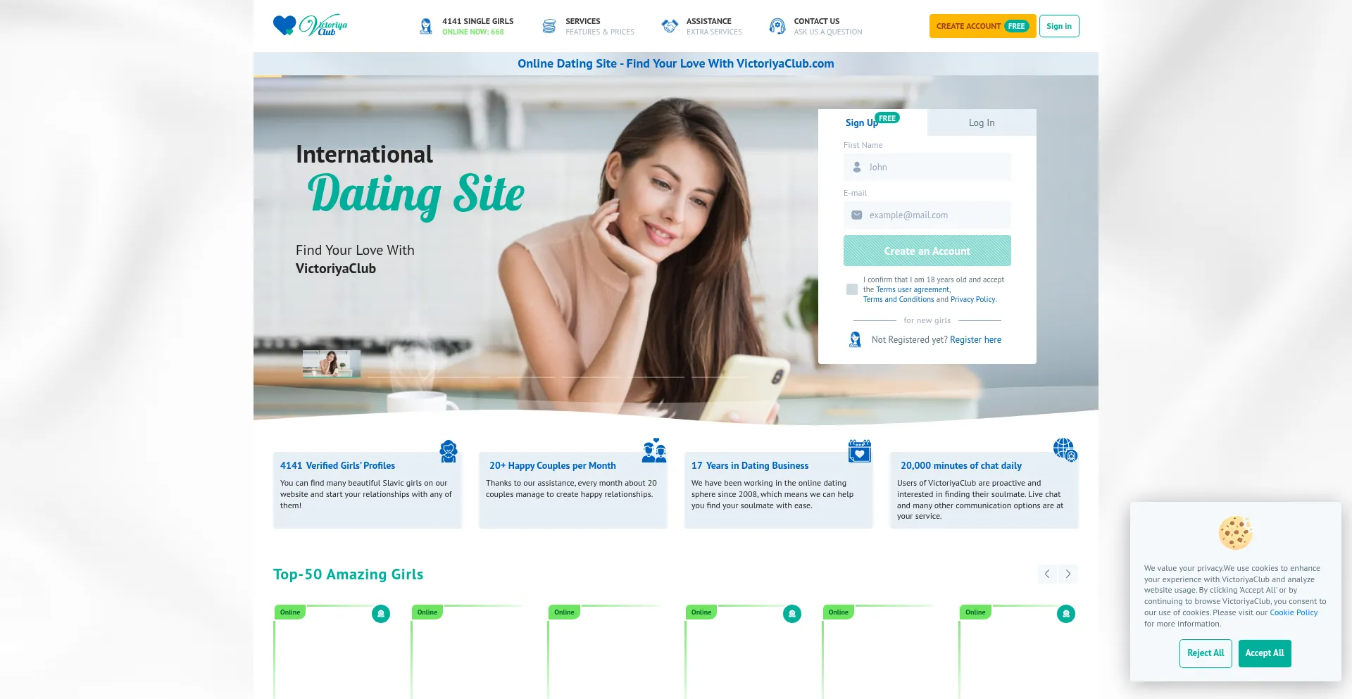 Website screenshot of Victoriyaclub.com