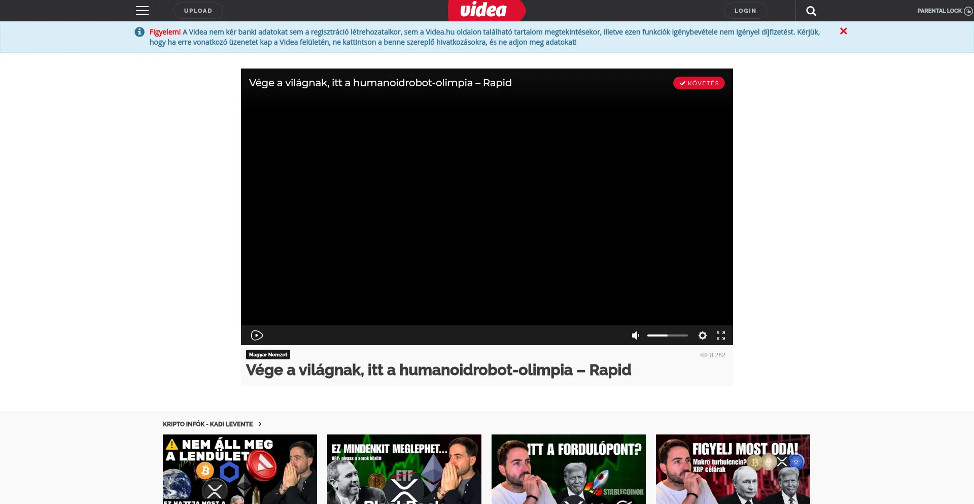 Website screenshot of Videa.hu