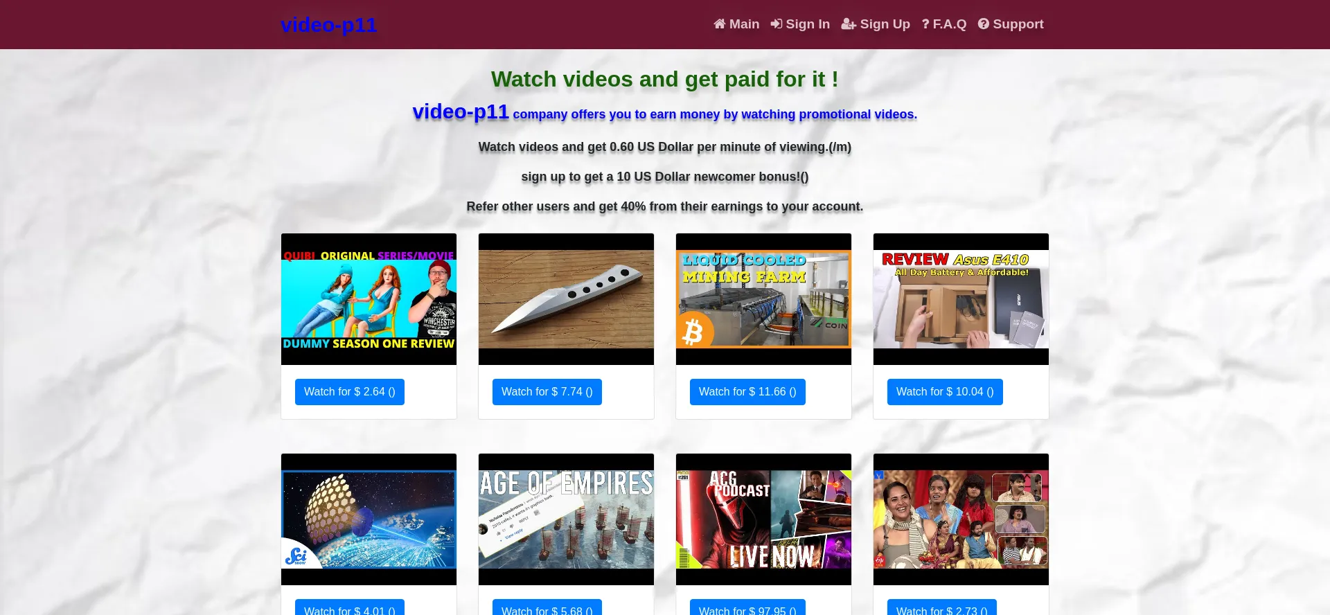 Website screenshot of Video-p11.buzz