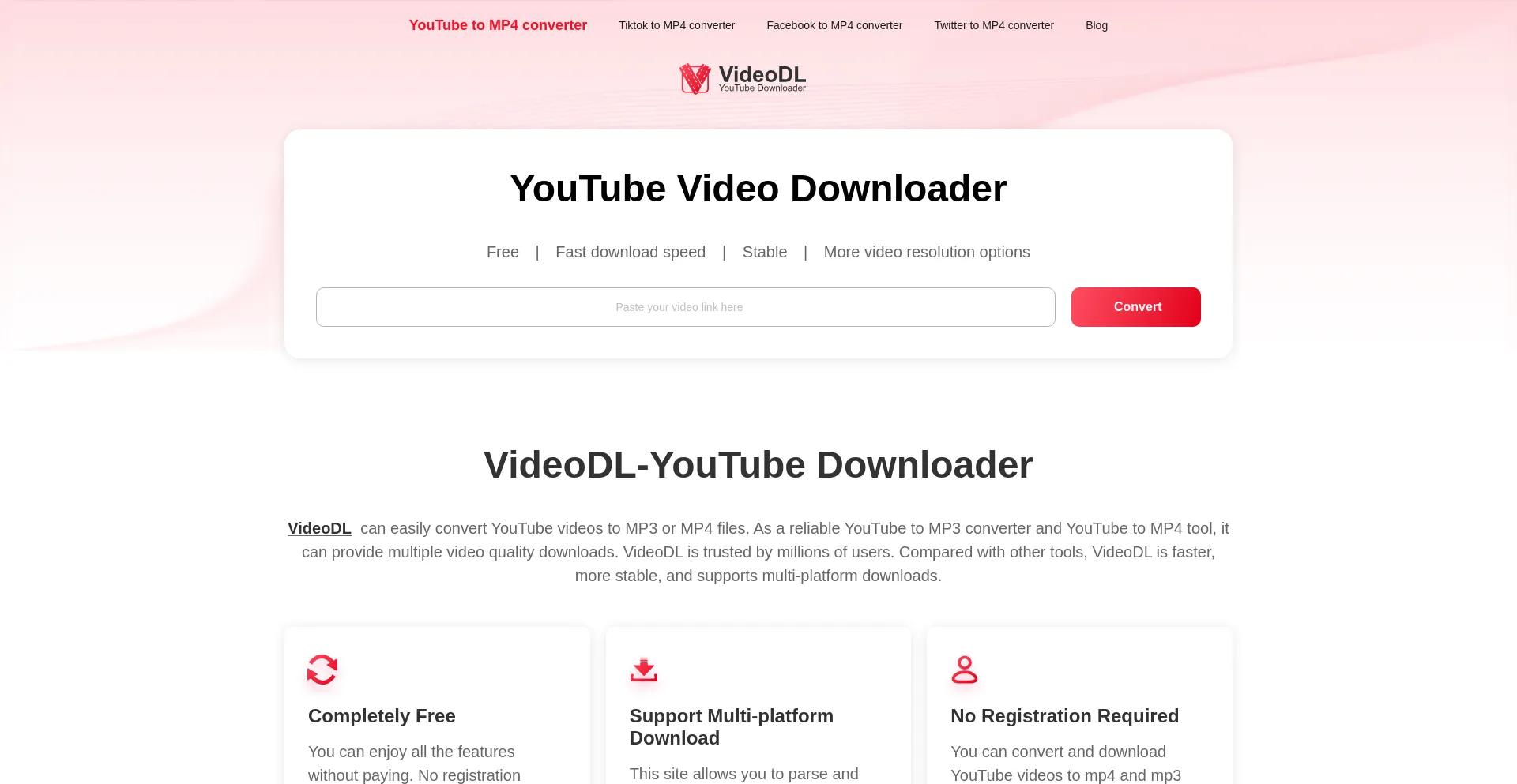 Website screenshot of Videodl.co