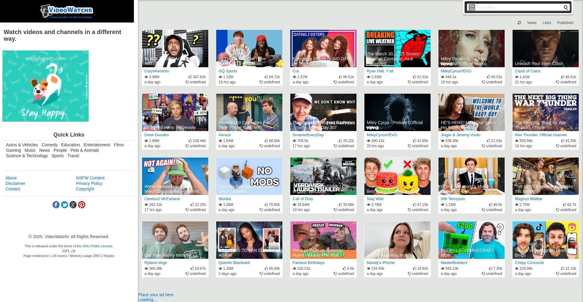 Website screenshot of Videowatchr.com
