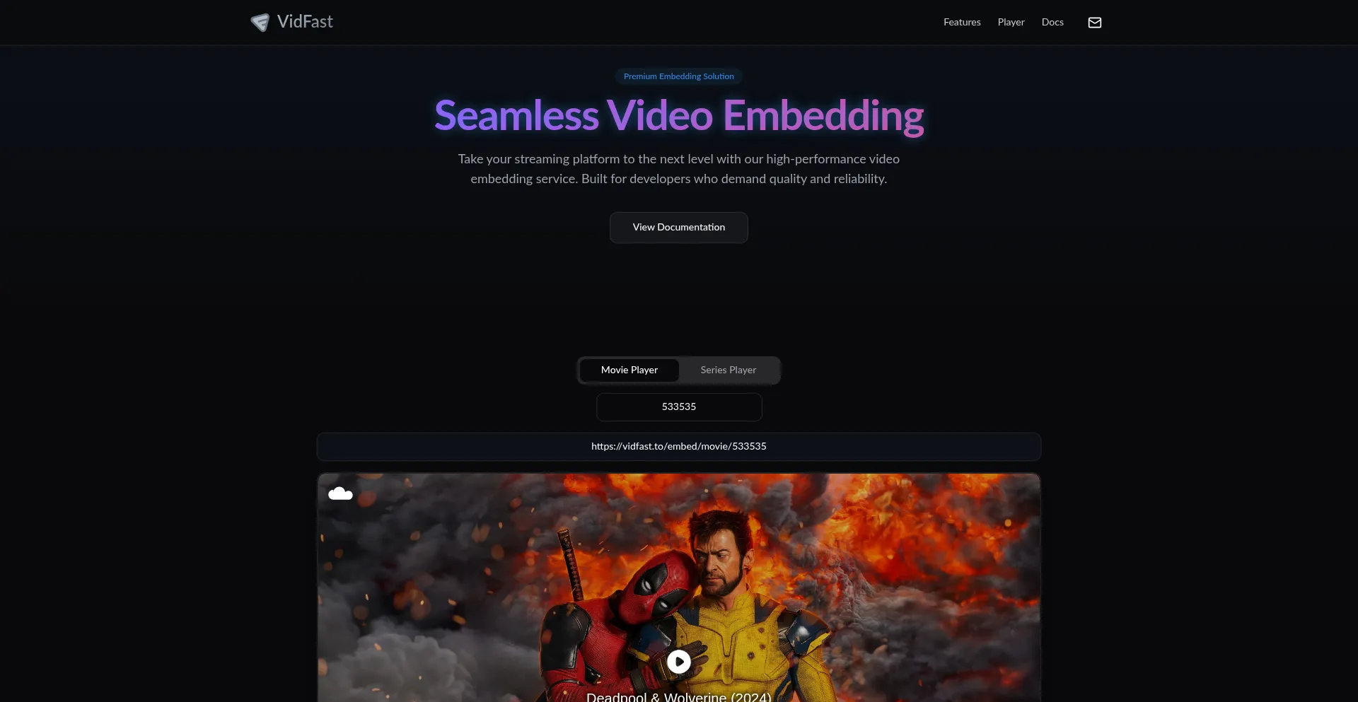 Website screenshot of Vidfast.to