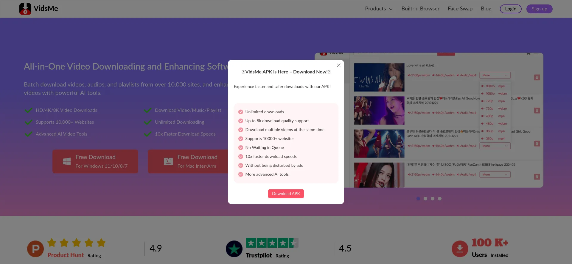 Website screenshot of Vidsme.com