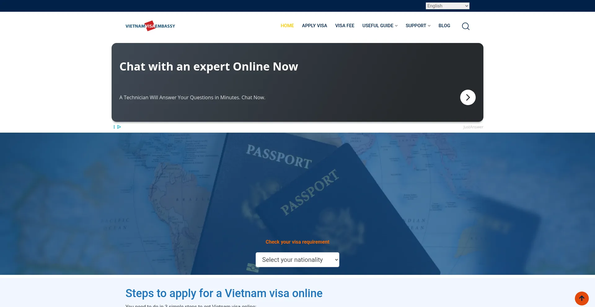 Website screenshot of Vietnamvisaembassy.com