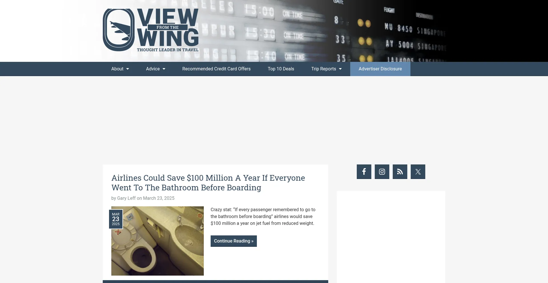 Website screenshot of Viewfromthewing.com