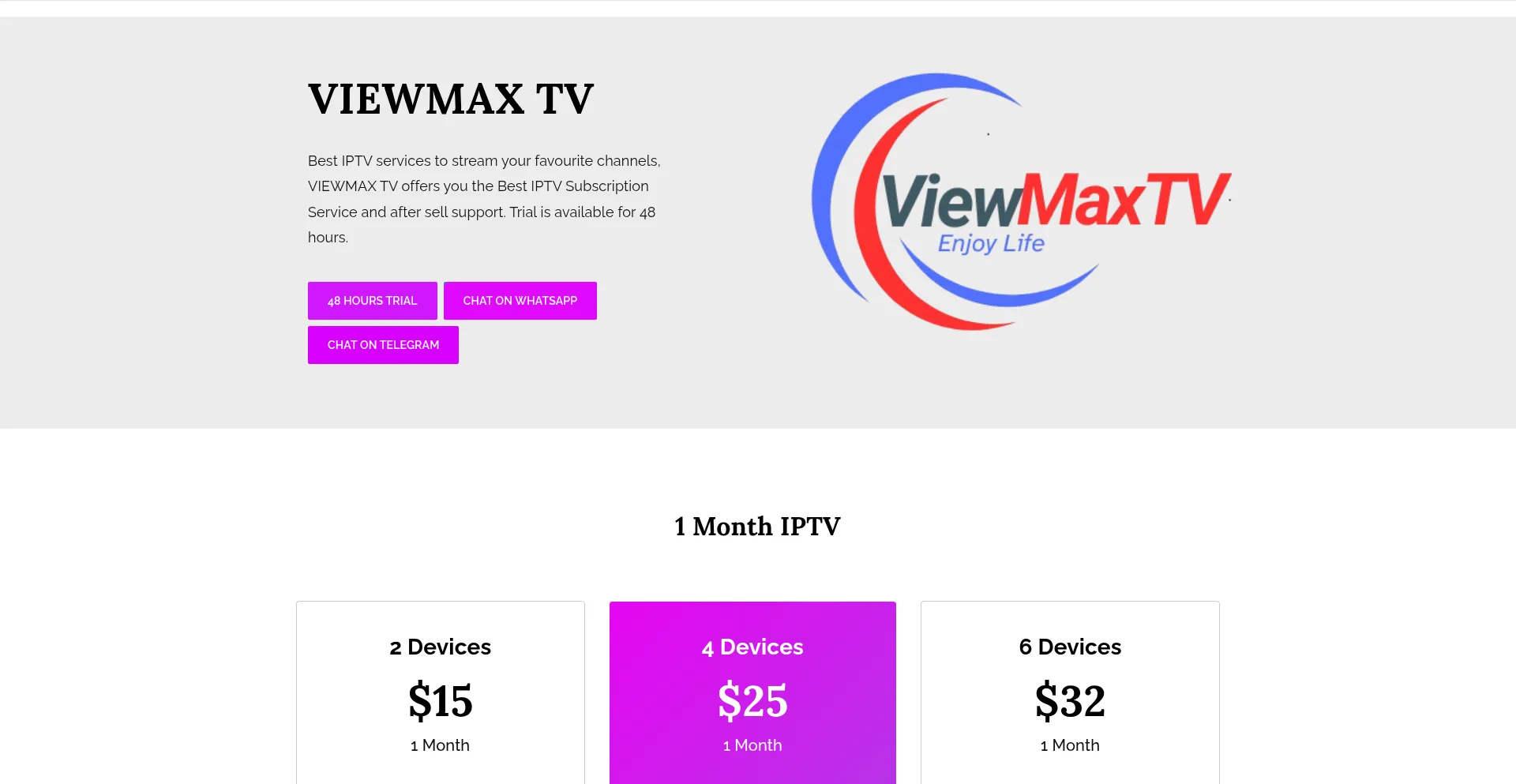 Website screenshot of Viewmaxiptv.com