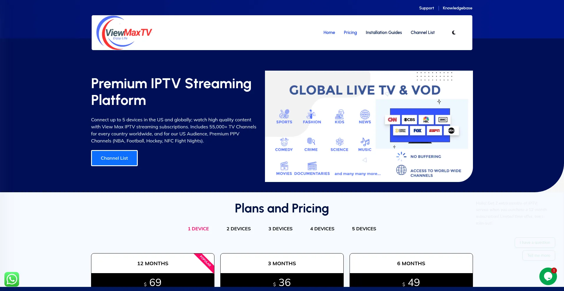 Website screenshot of Viewmaxiptv.live