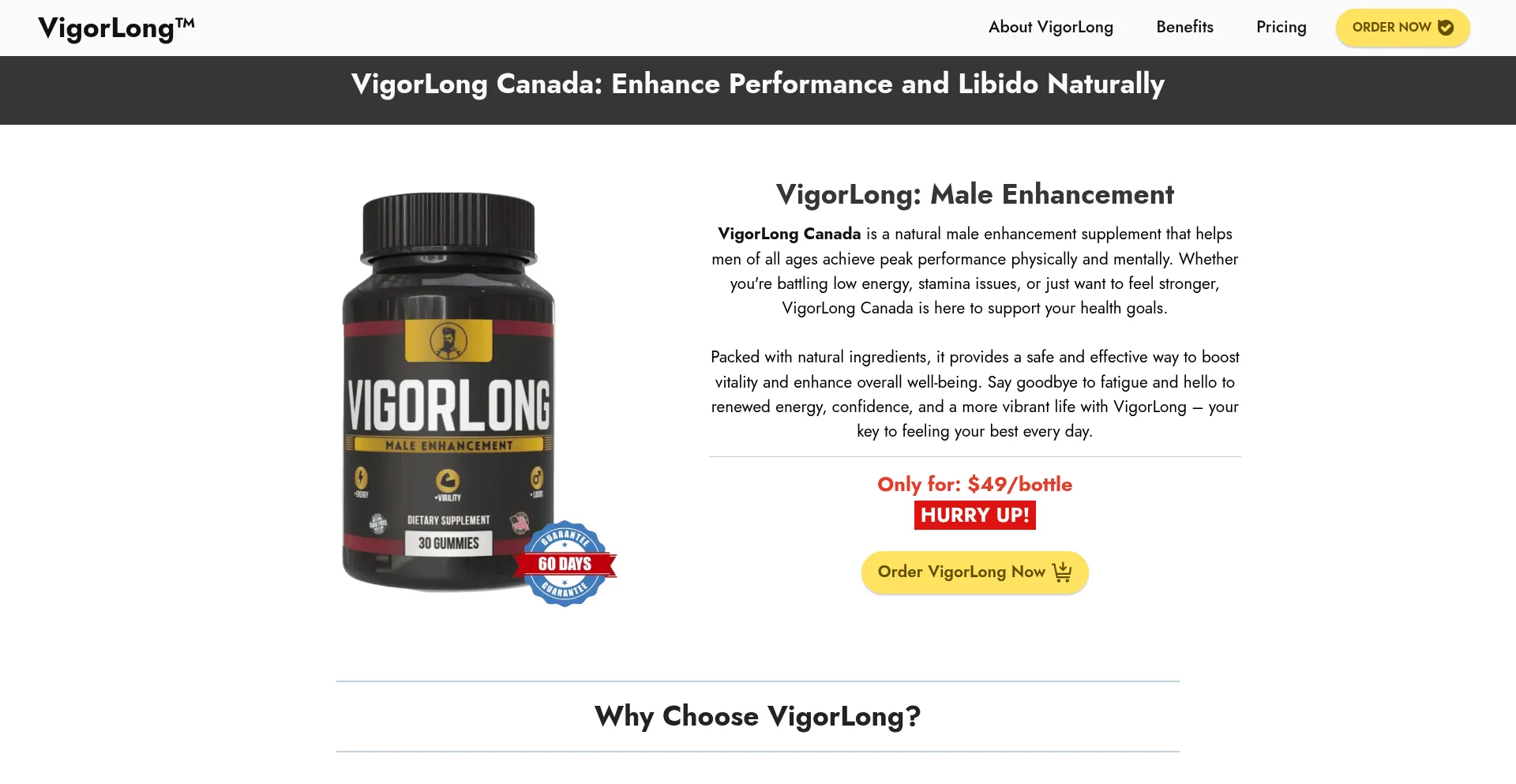 Website screenshot of Vigorlong-ca.ca