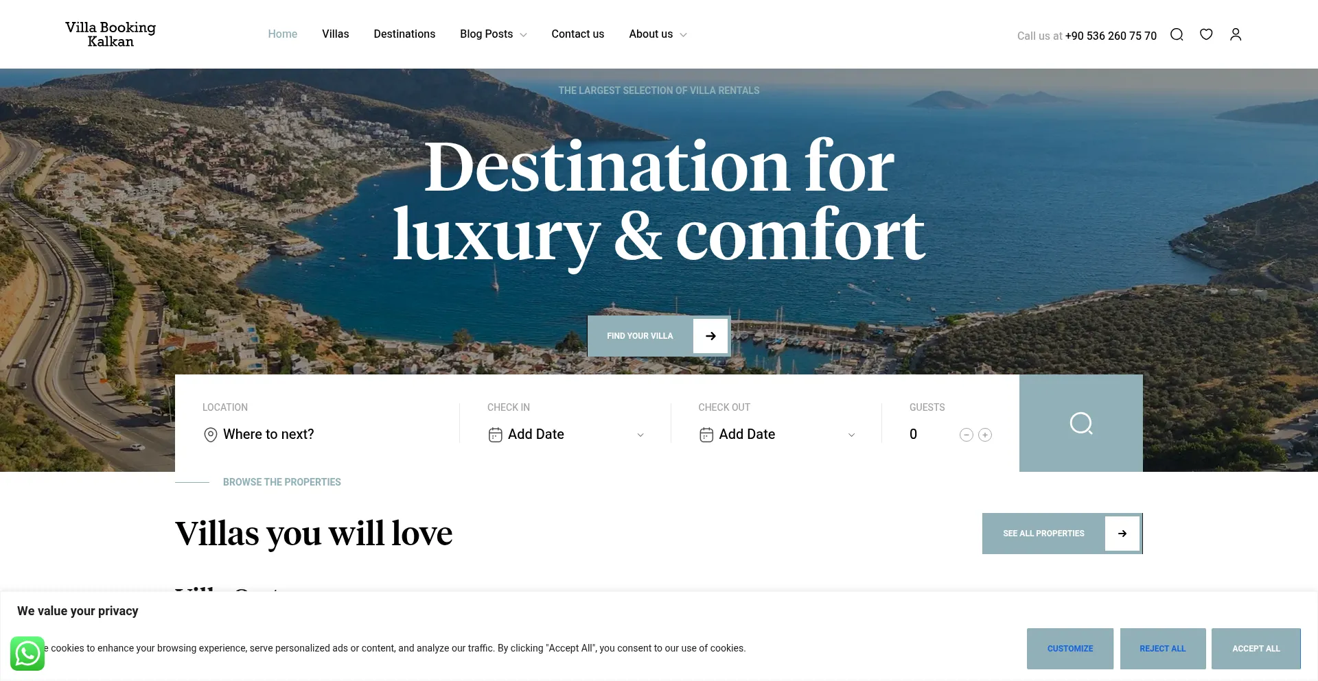Website screenshot of Villabookingkalkan.com