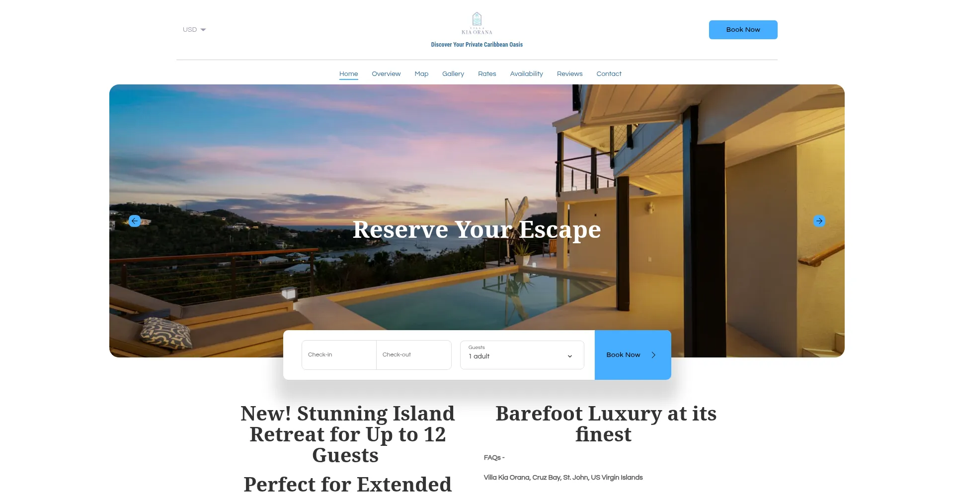 Website screenshot of Villakiaorana.com