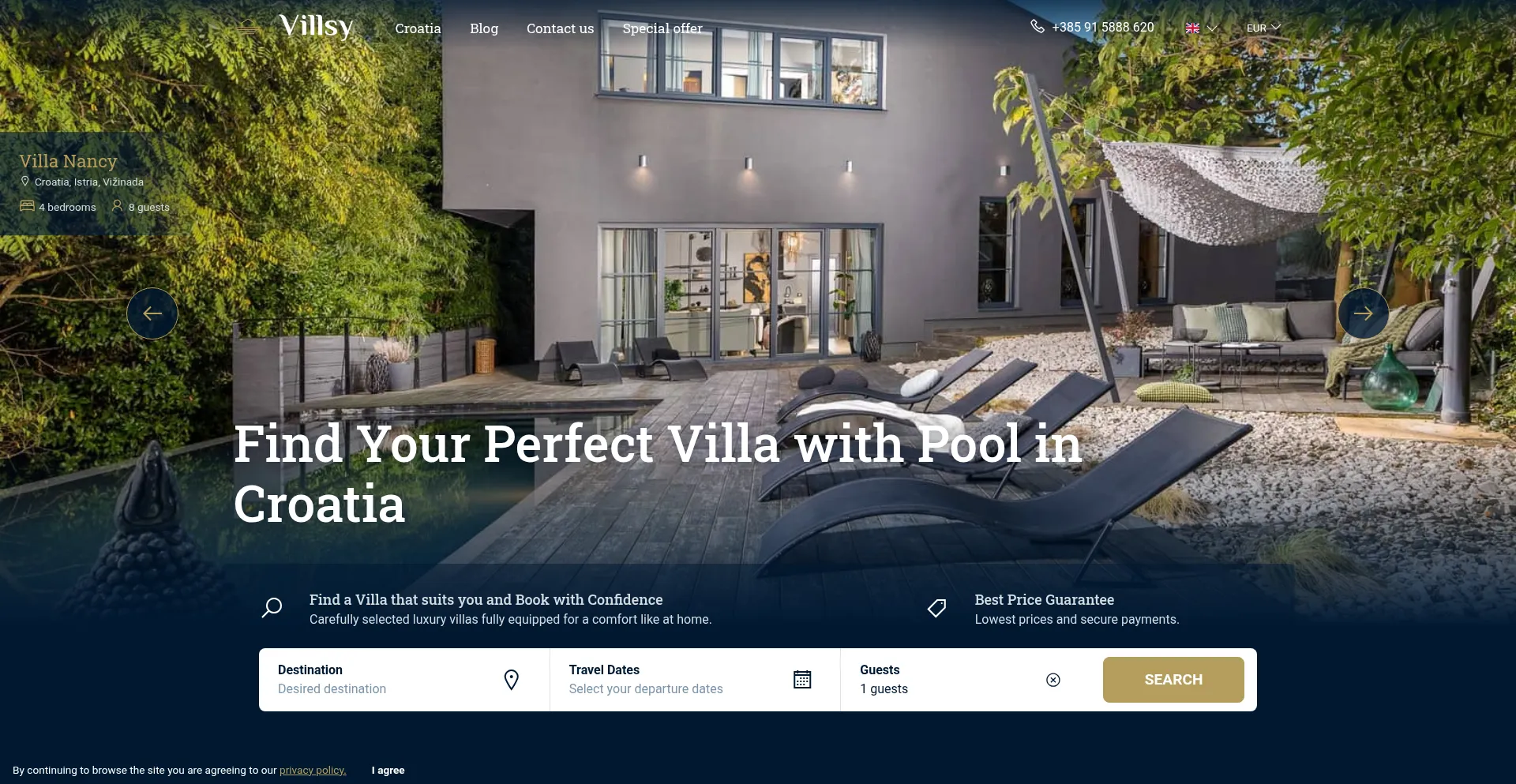 Website screenshot of Villsy.com